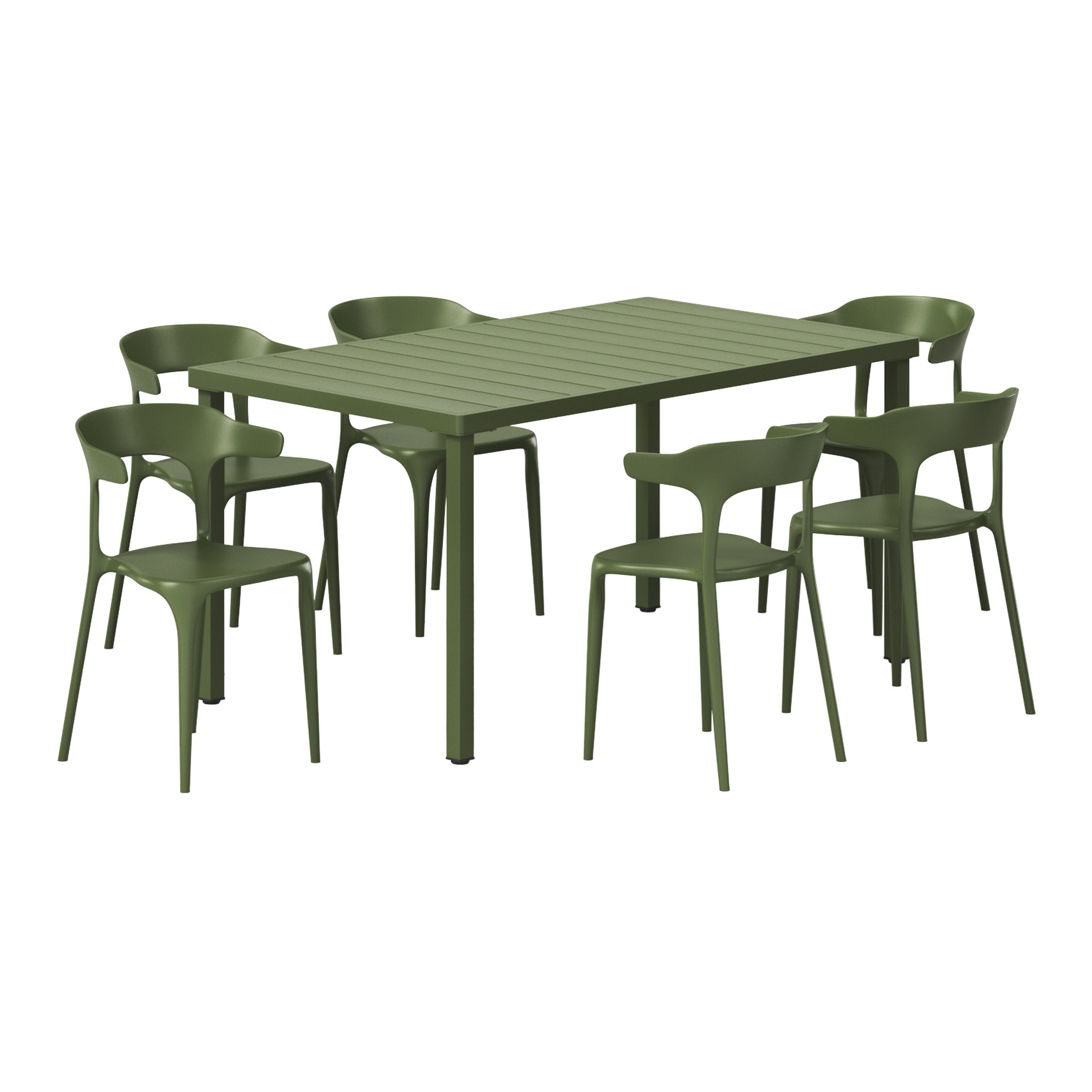 Sunshine 7-Piece Outdoor Metal Rectangle Patio Dining Table Set With Stackable Plastic Dining Chairs For 6