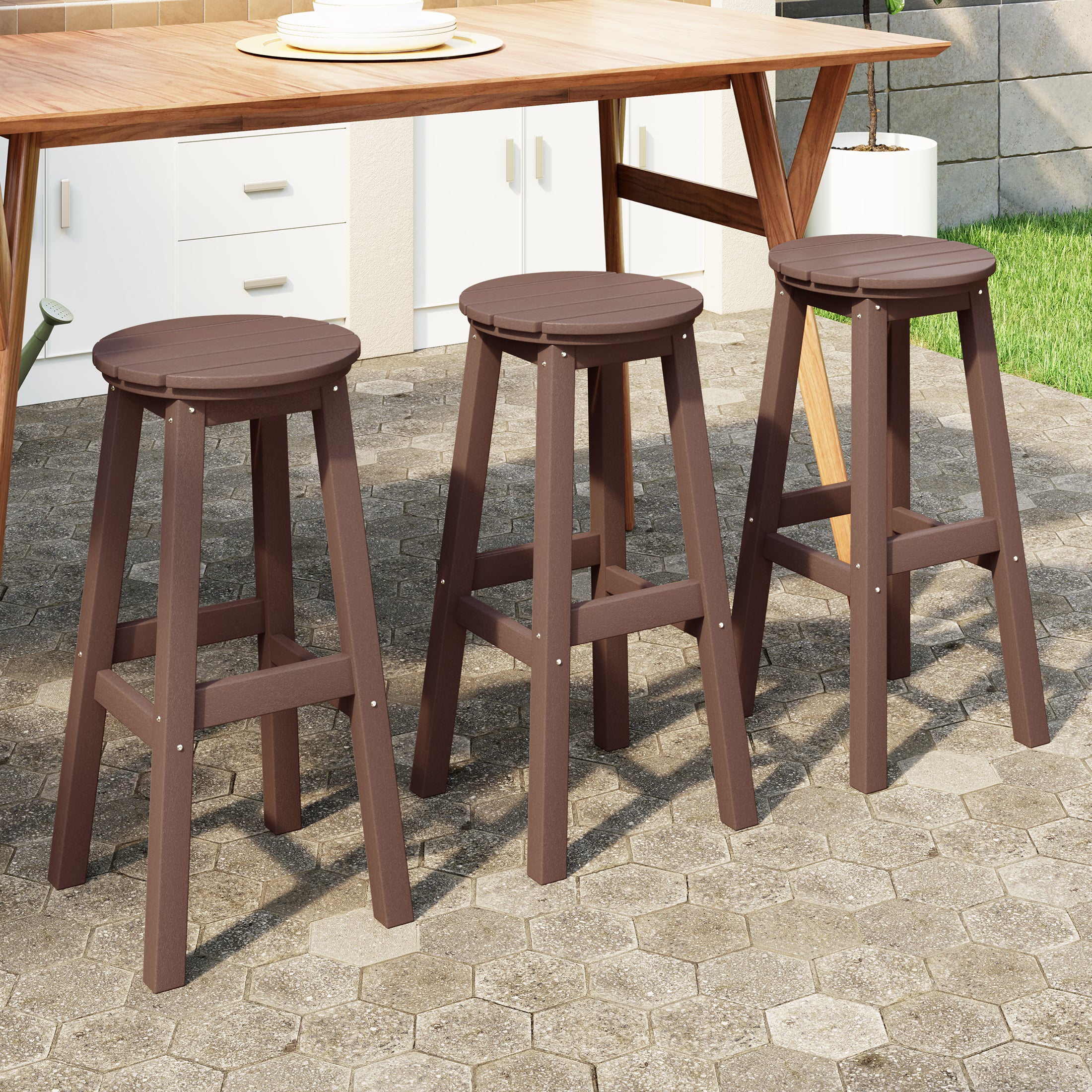 Paradise 29" HDPE Outdoor Patio Round Bar Stool Set of 3
