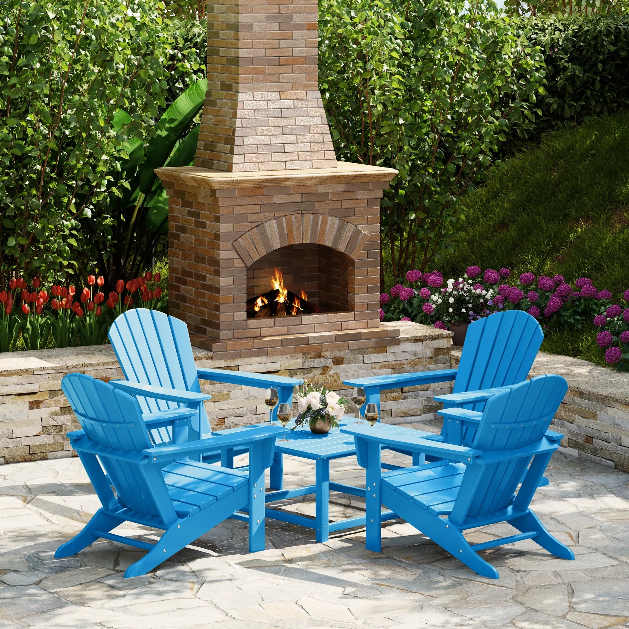Portside 5-Piece Outdoor Patio HDPE Adirondack Chair With Square Coffee Table Conversation Set