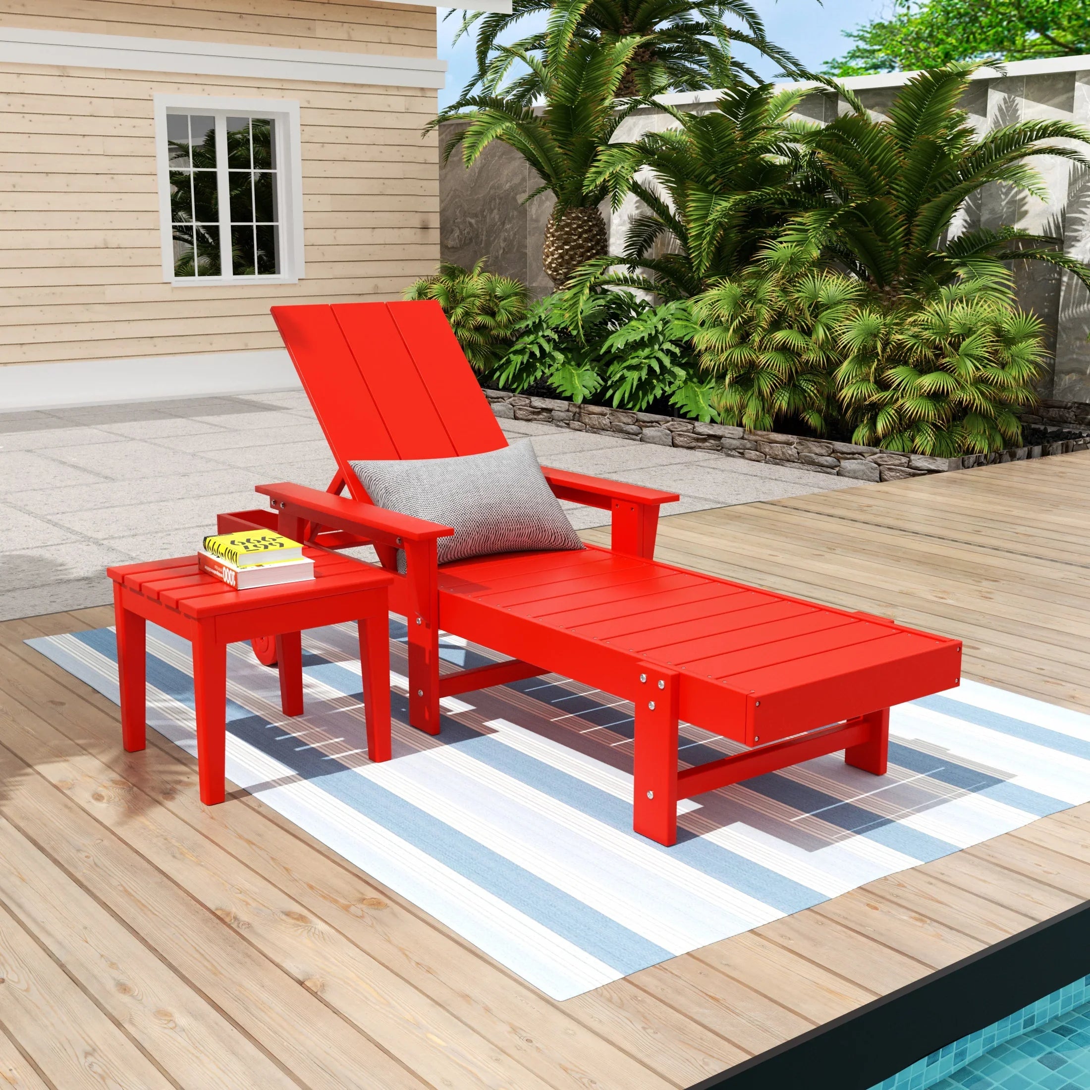 Palms Modern Reclining Chaise Lounge with Side Table 2-Piece Set