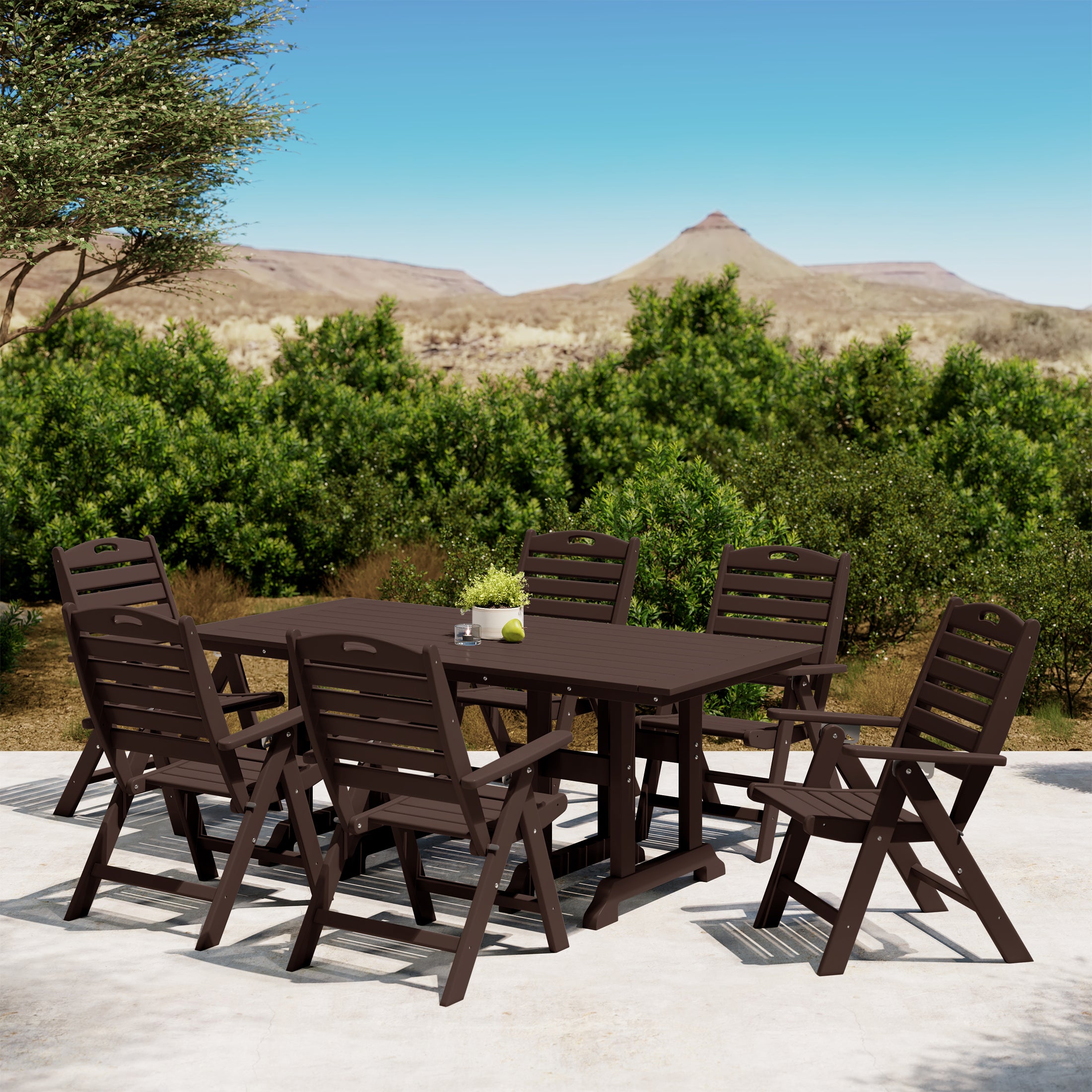 Paradise 7-Piece HDPE Rectangular Patio Dining Table Set with Foldable Chairs