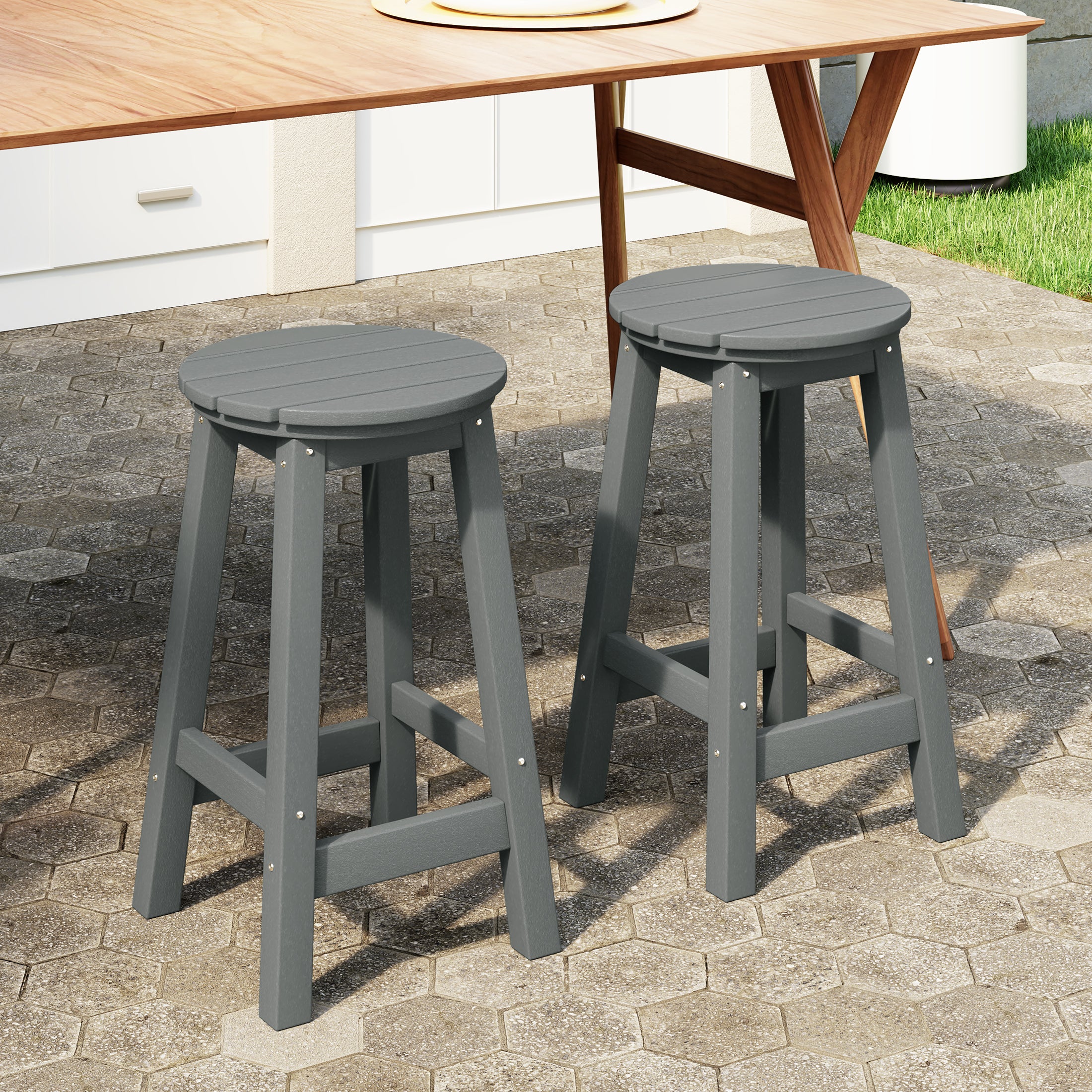 Paradise 24" HDPE Outdoor Patio Round Counter Height Bar Stool Set of 2