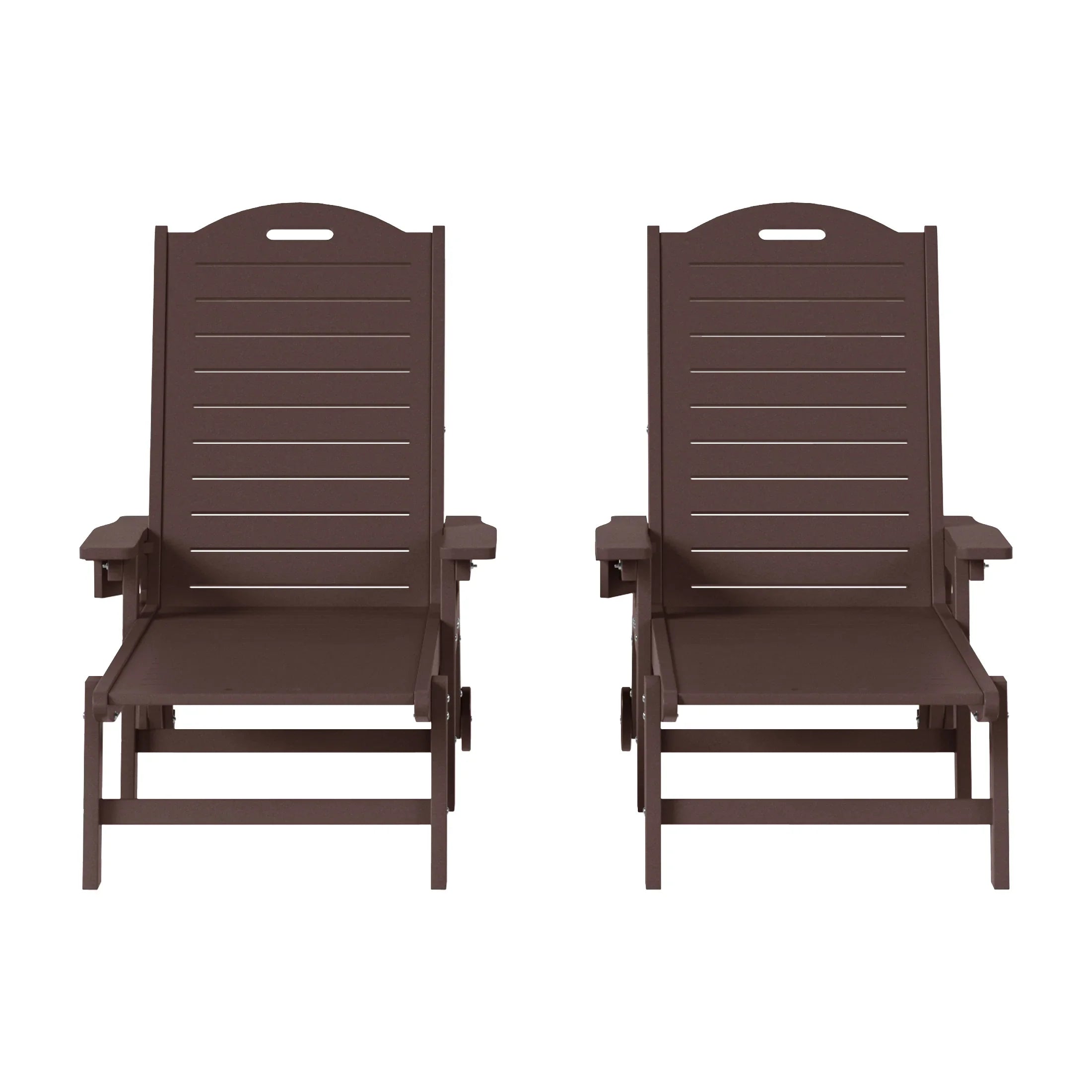 Lago Outdoor HDPE Patio Chaise Lounges With Wheels & Cup Holder (Set of 2)
