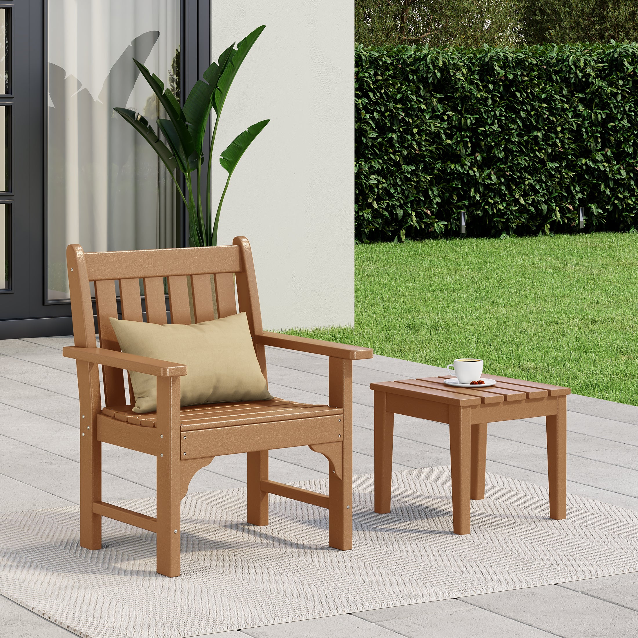 Paradise Outdoor Patio 2-Piece HDPE Adirondack Garden Chair with Square Adirondack Side Table Set