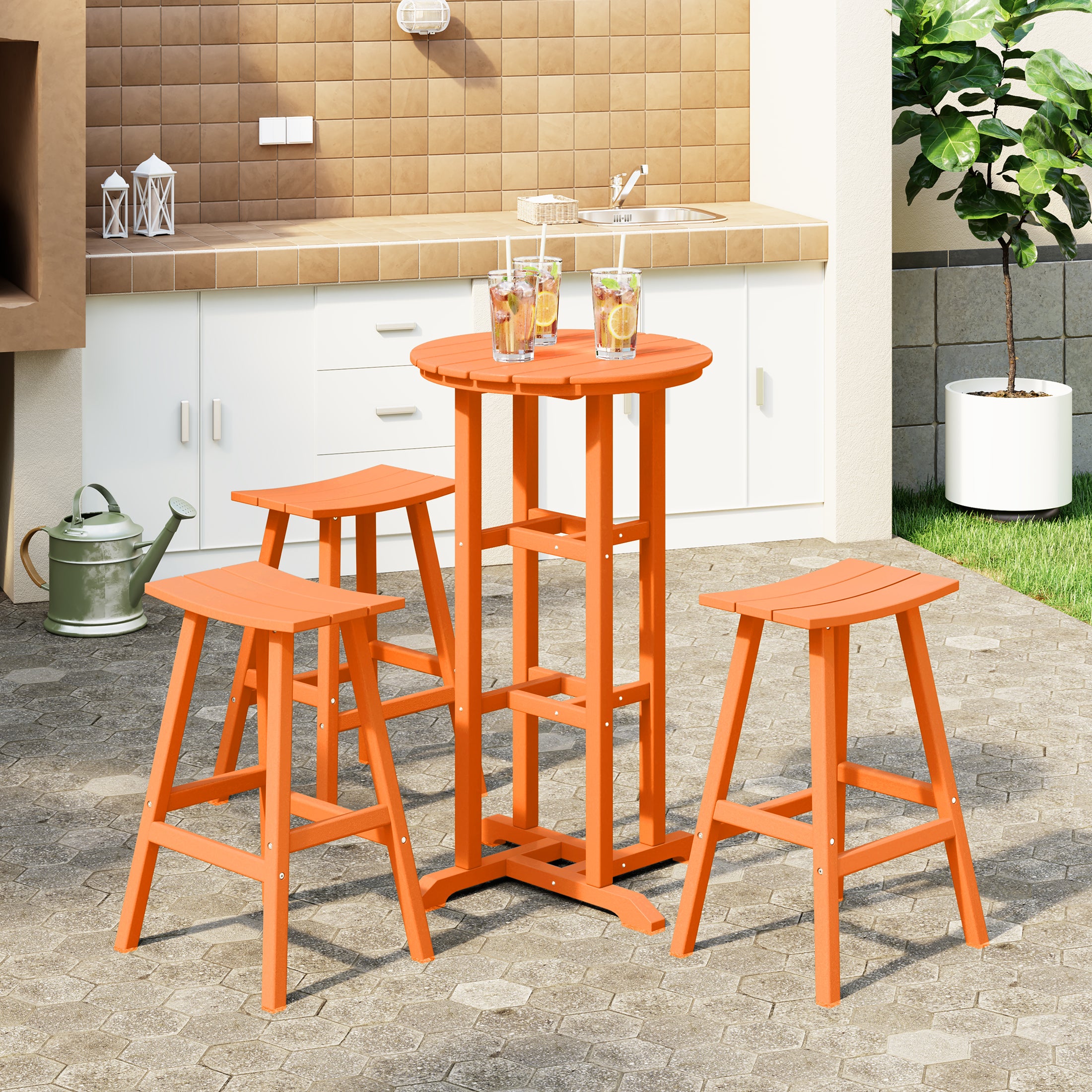 Paradise Outdoor Patio Bar Height Table and Bar Stool 4-Piece Dining Set