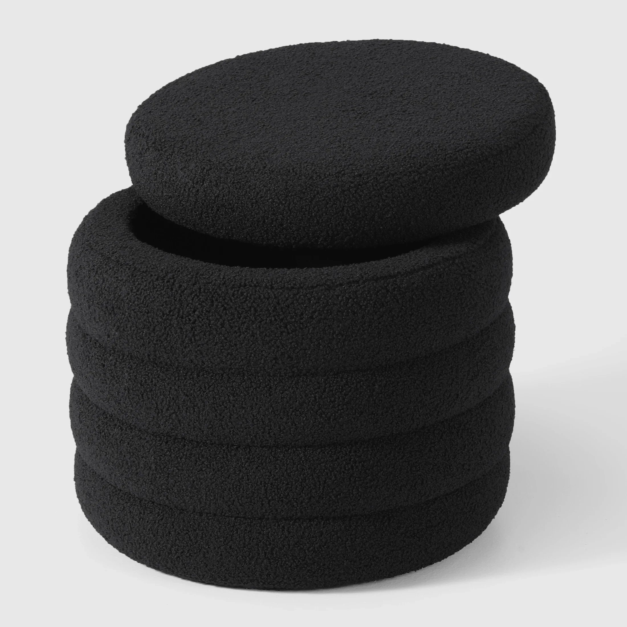 Celine Mid-Century Modern Faux Sherpa Round Storage Ottoman