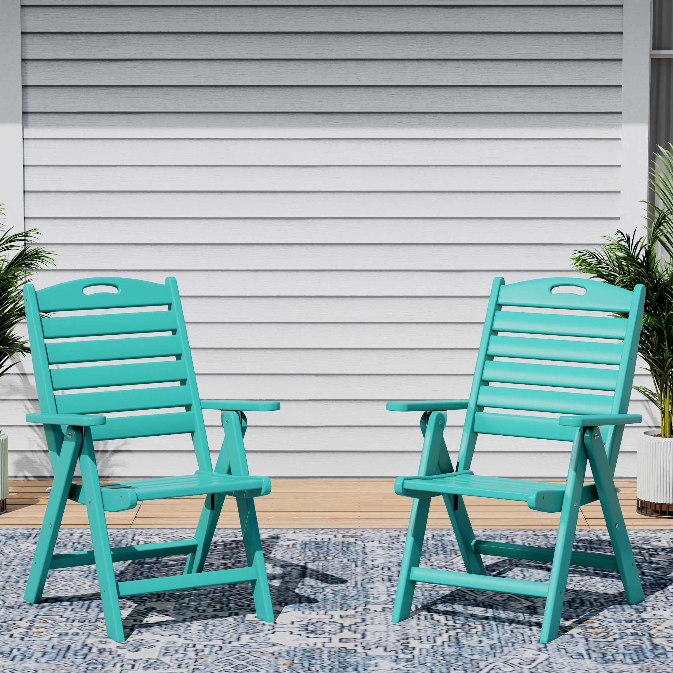 Cayman HDPE Adjustable Highback Folding Outdoor Patio Dining Chairs Set of 2