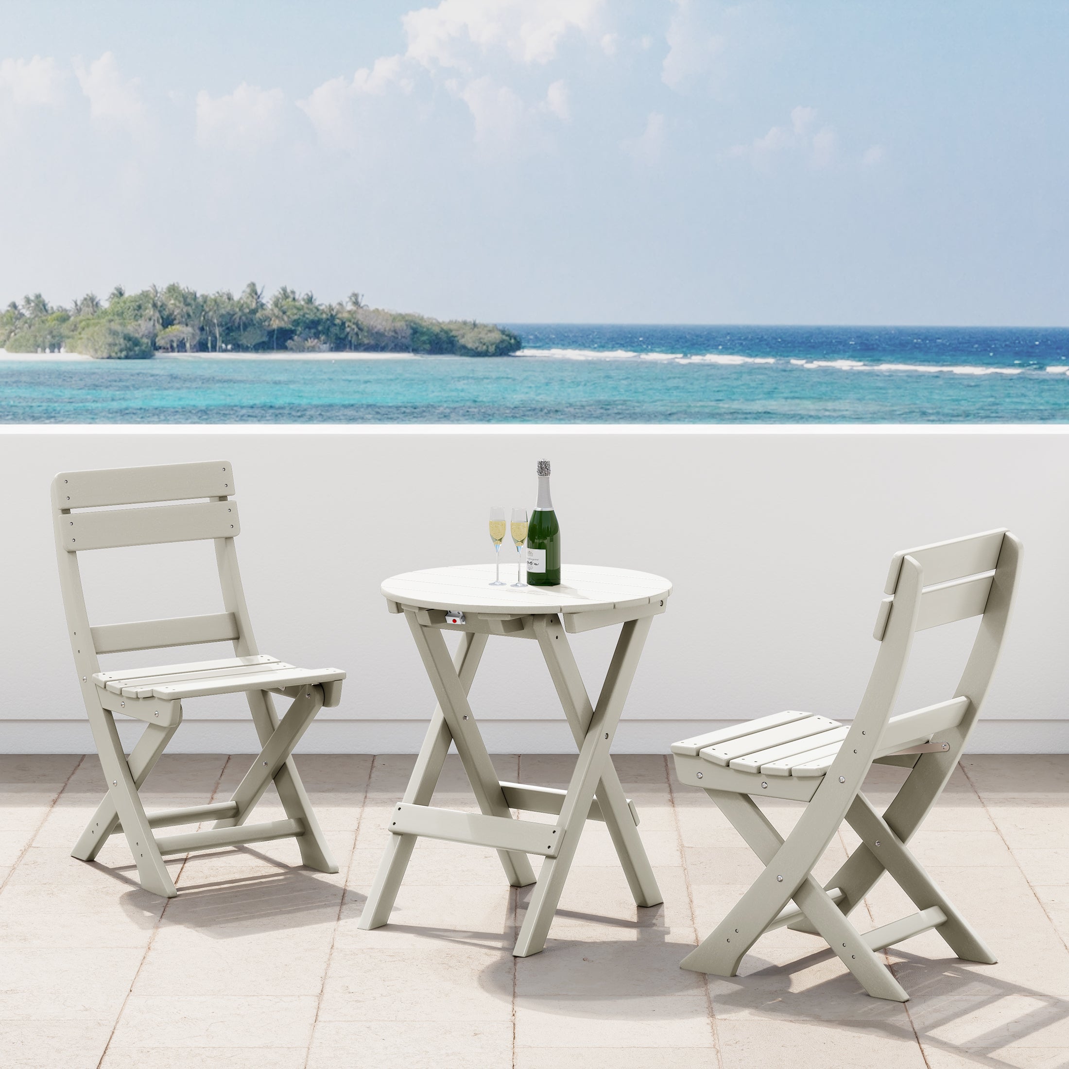 Paradise 3-Piece Outdoor HDPE Folding Patio Bistro Table and Chairs