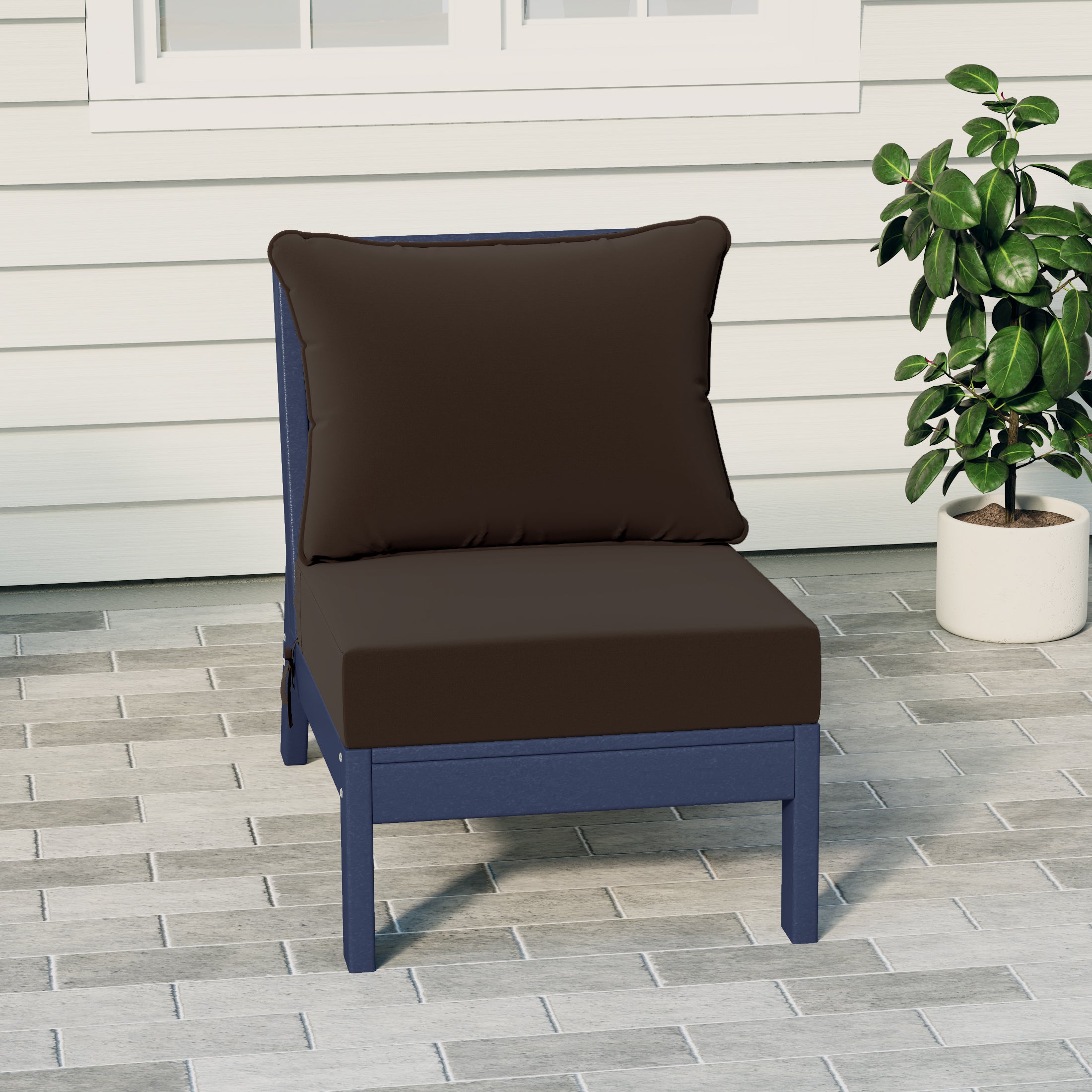 Portsmouth Outdoor HDPE Deep Seating Modular Armless Patio Chair with Patio Cushions