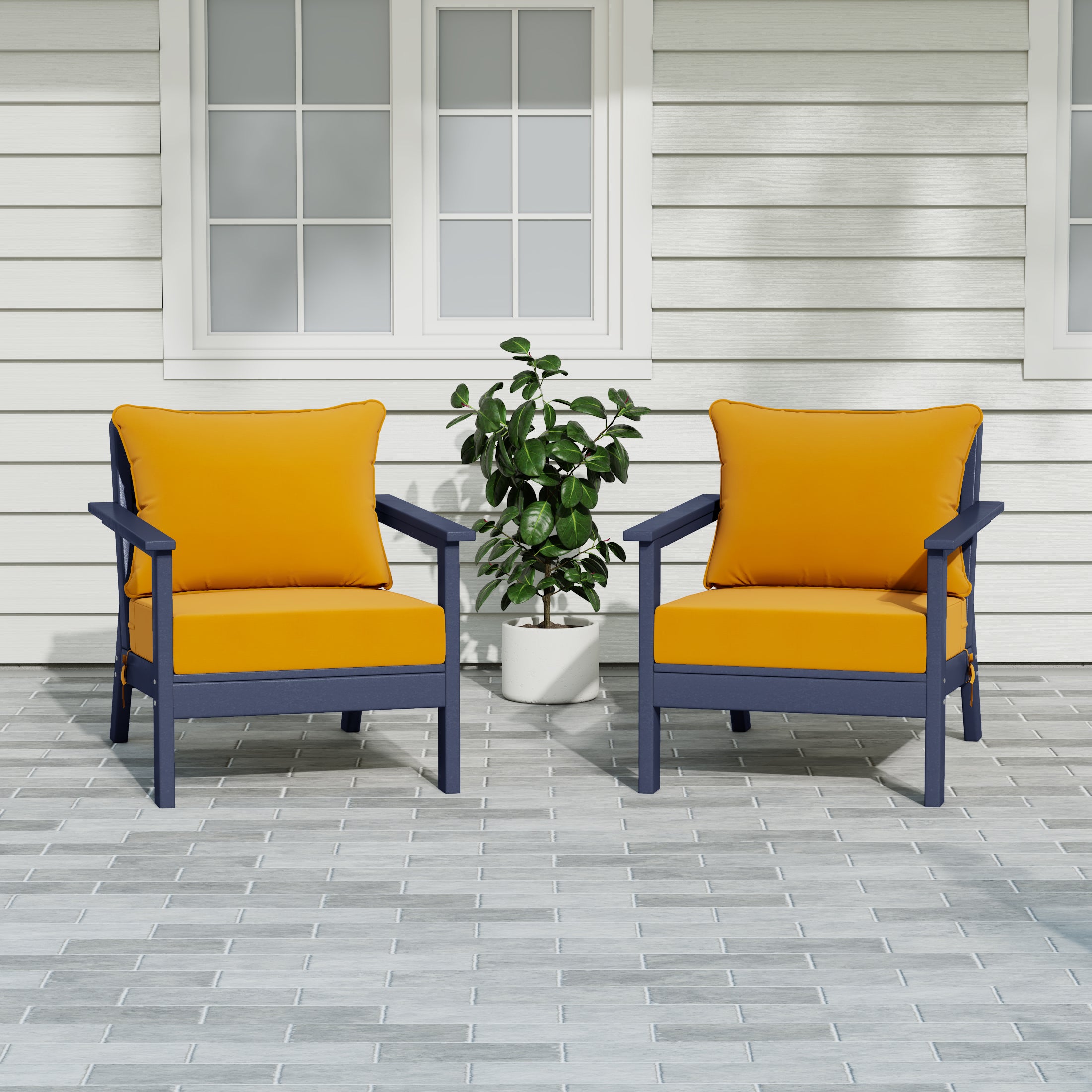 Portsmouth Outdoor Modern HDPE Patio Club Chairs with Deep Seat Cushions (Set of 2)