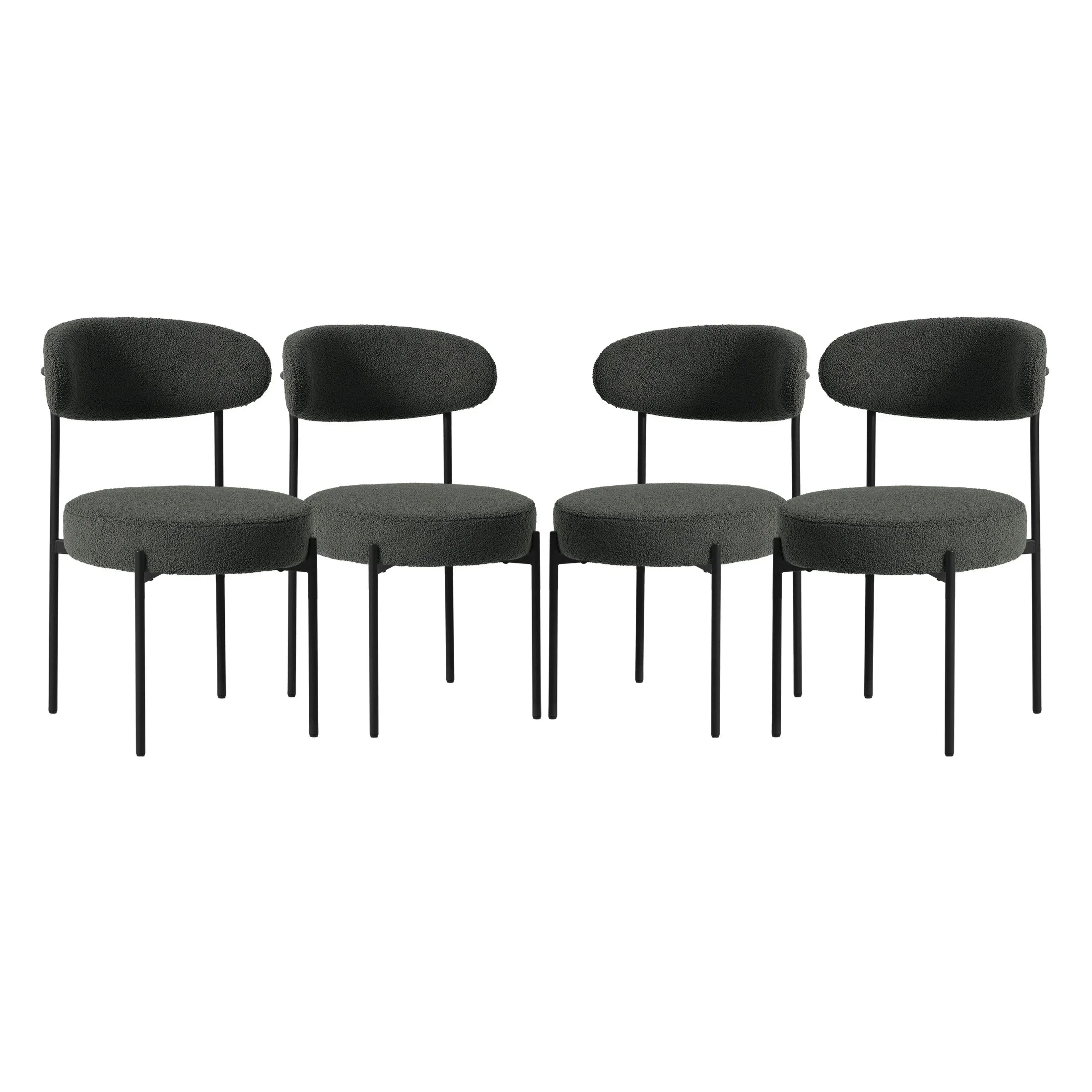 Celine Mid-Century Modern Upholstered Sherpa Round Dining Chairs (Set of 4)