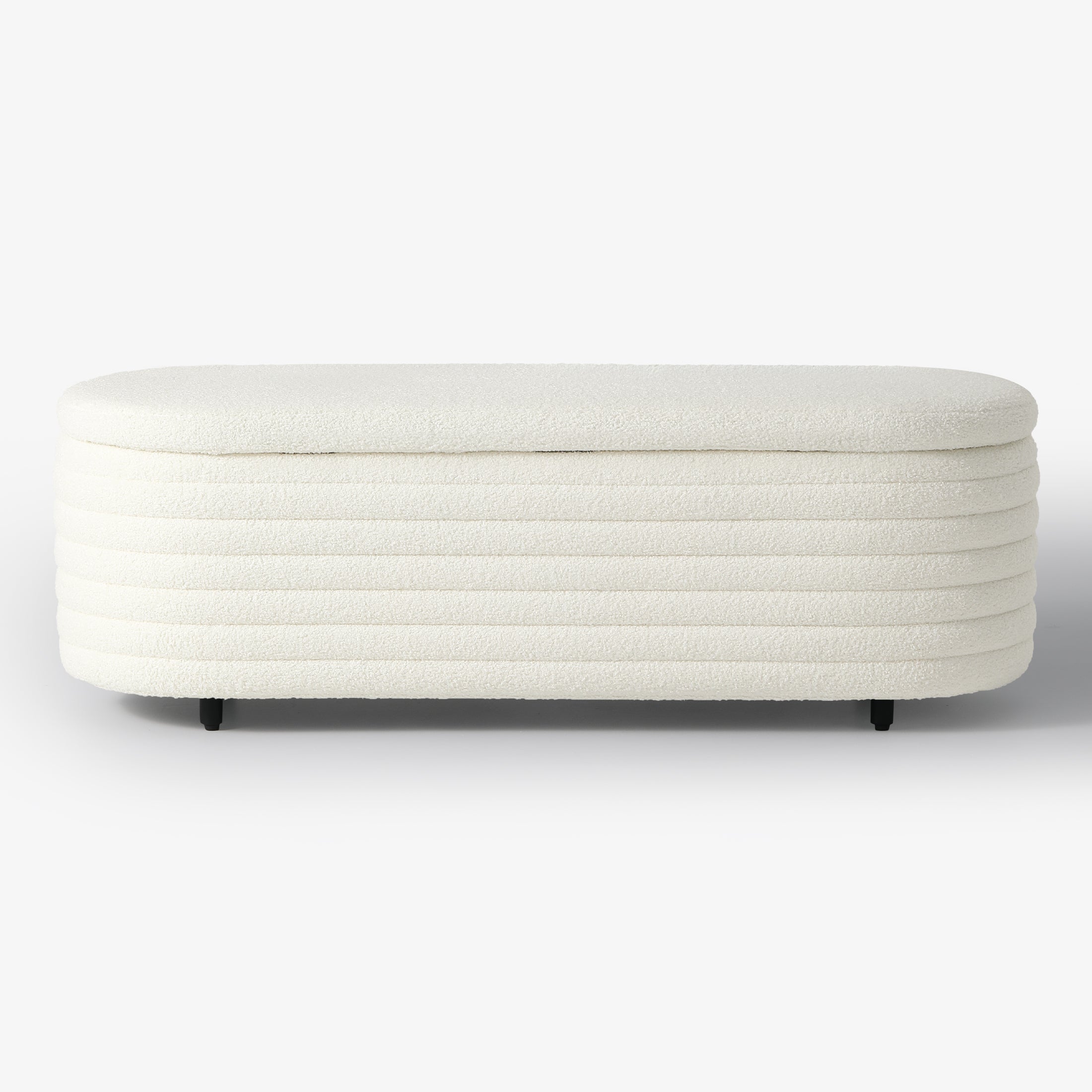 Celine 54" Wide Mid-Century Modern Upholstered Teddy Sherpa Tufted Oval Storage Ottoman Bench