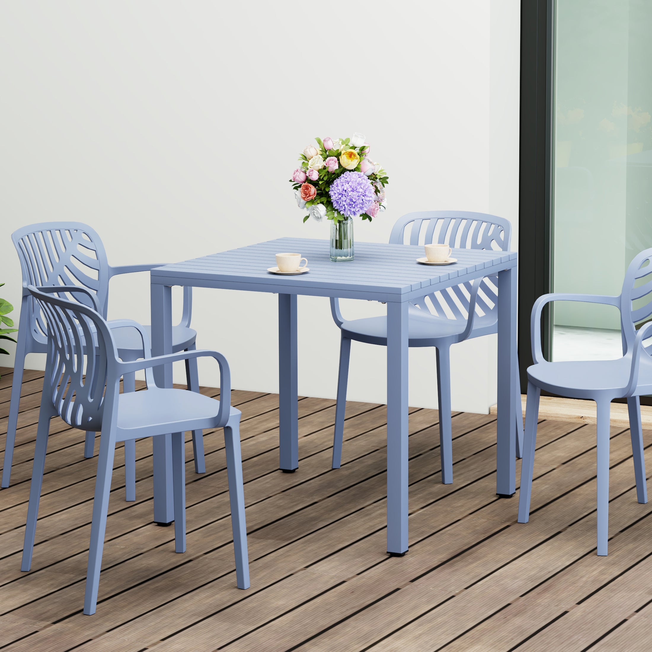 Sunshine 31.5" Iron Metal Frame Outdoor Square Patio Dining Table