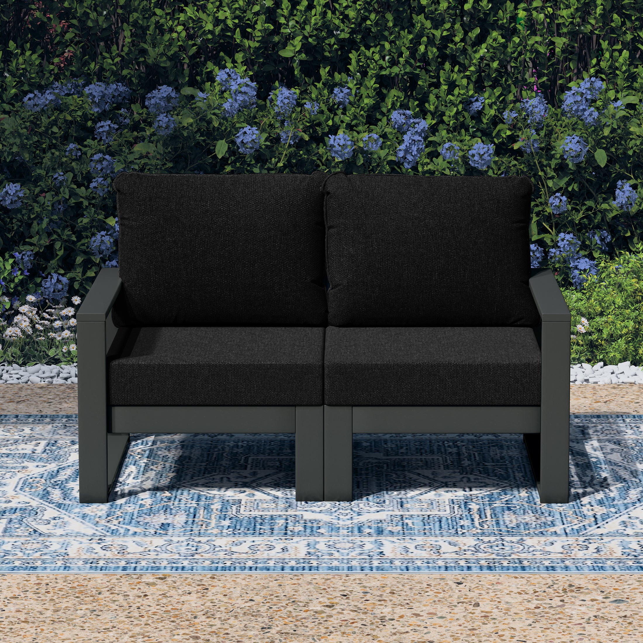 Rockaway Outdoor HDPE All-Weather Modern Patio Loveseat with Waterproof Cushions