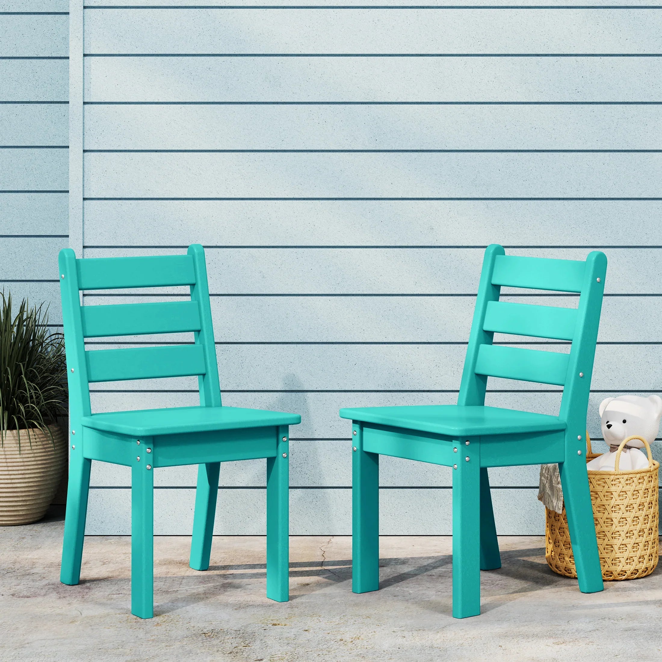 Playhouse Outdoor HDPE Kids Plastic Toddler Dining Chair (Set of Two)