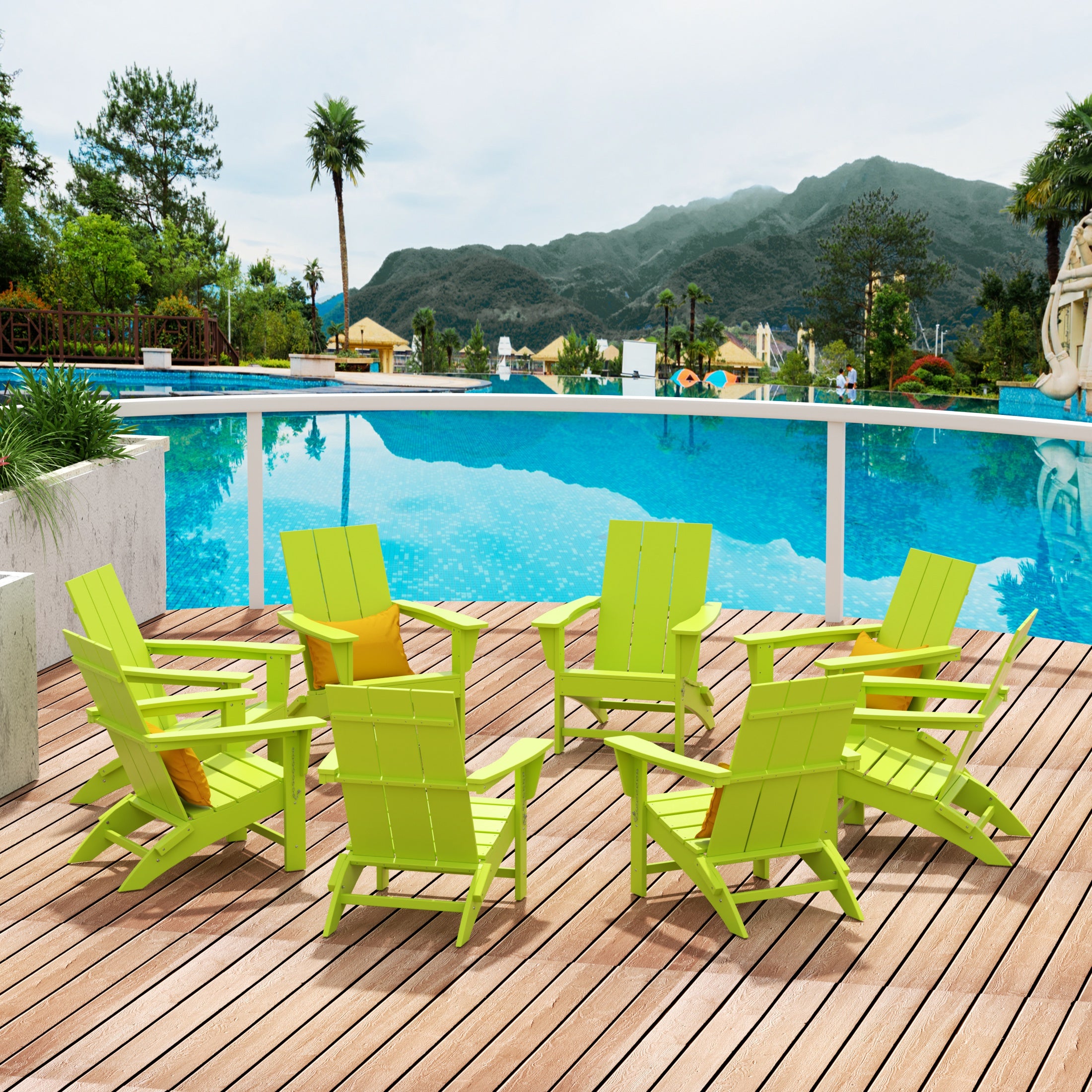 Palms 8-Piece Modern Poly Folding Adirondack Chair Set