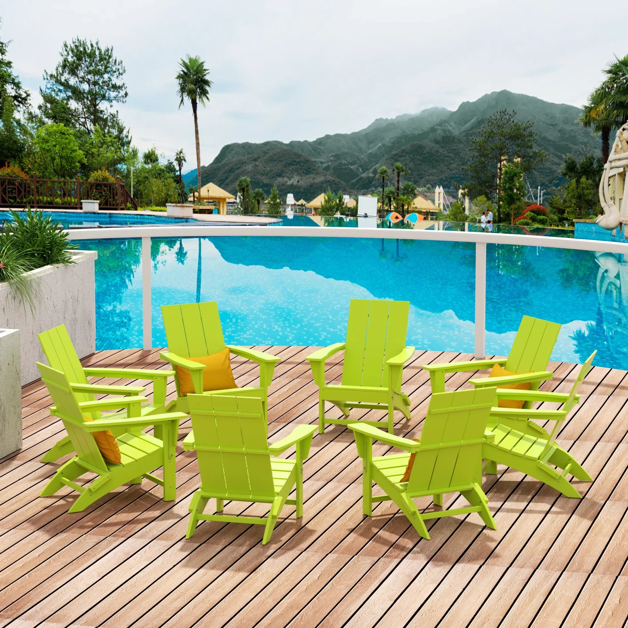 Palms 8-Piece Modern Poly Folding Adirondack Chair Set