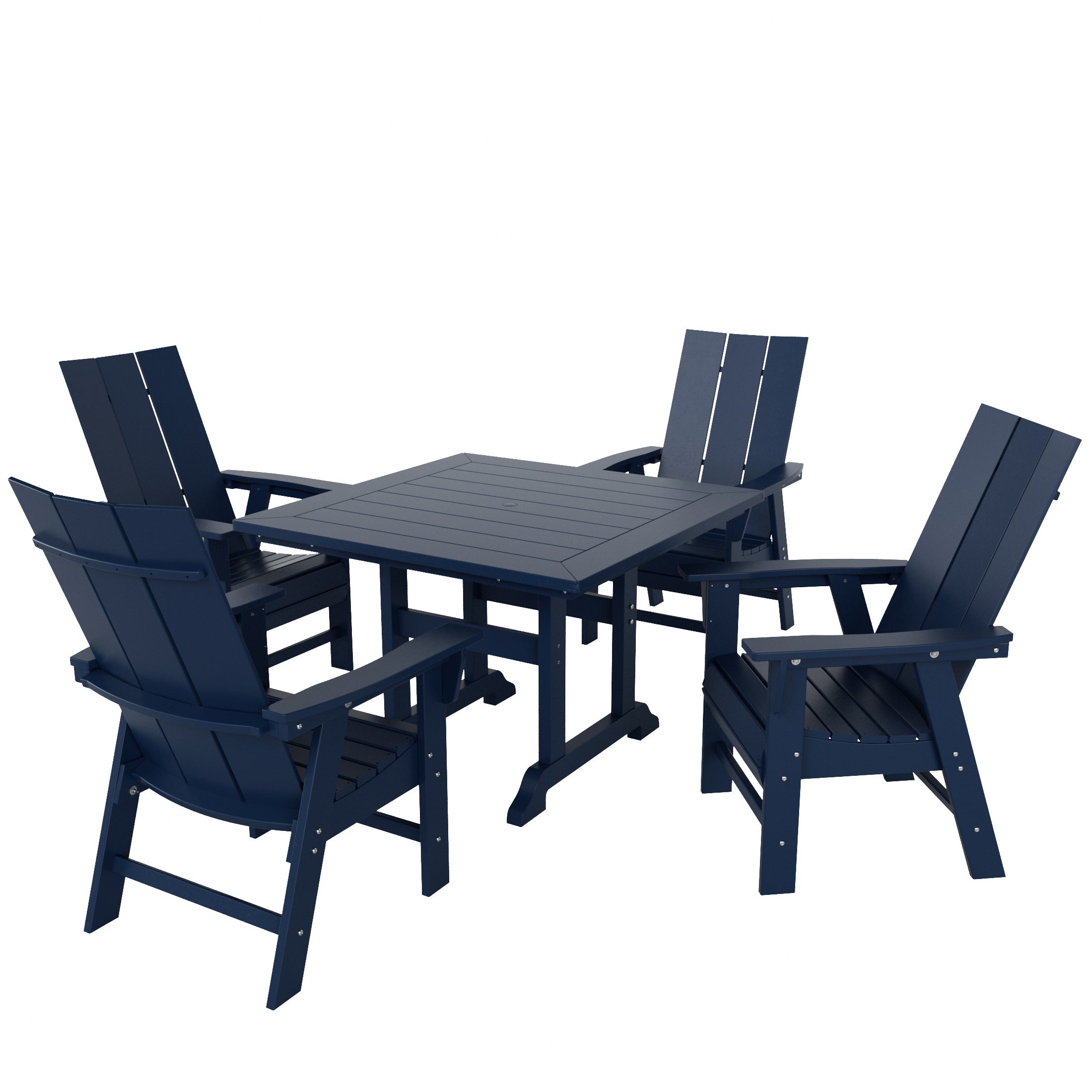 Palms 5 Piece Outdoor Patio Dining Square Table and Modern Armchair Set