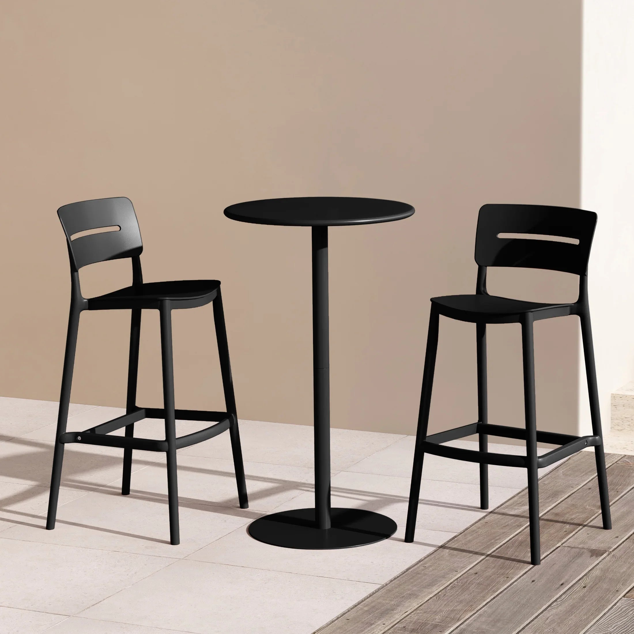 Sunshine 3-Piece Outdoor Adjustable Round Bar Height Patio Table Dining Set