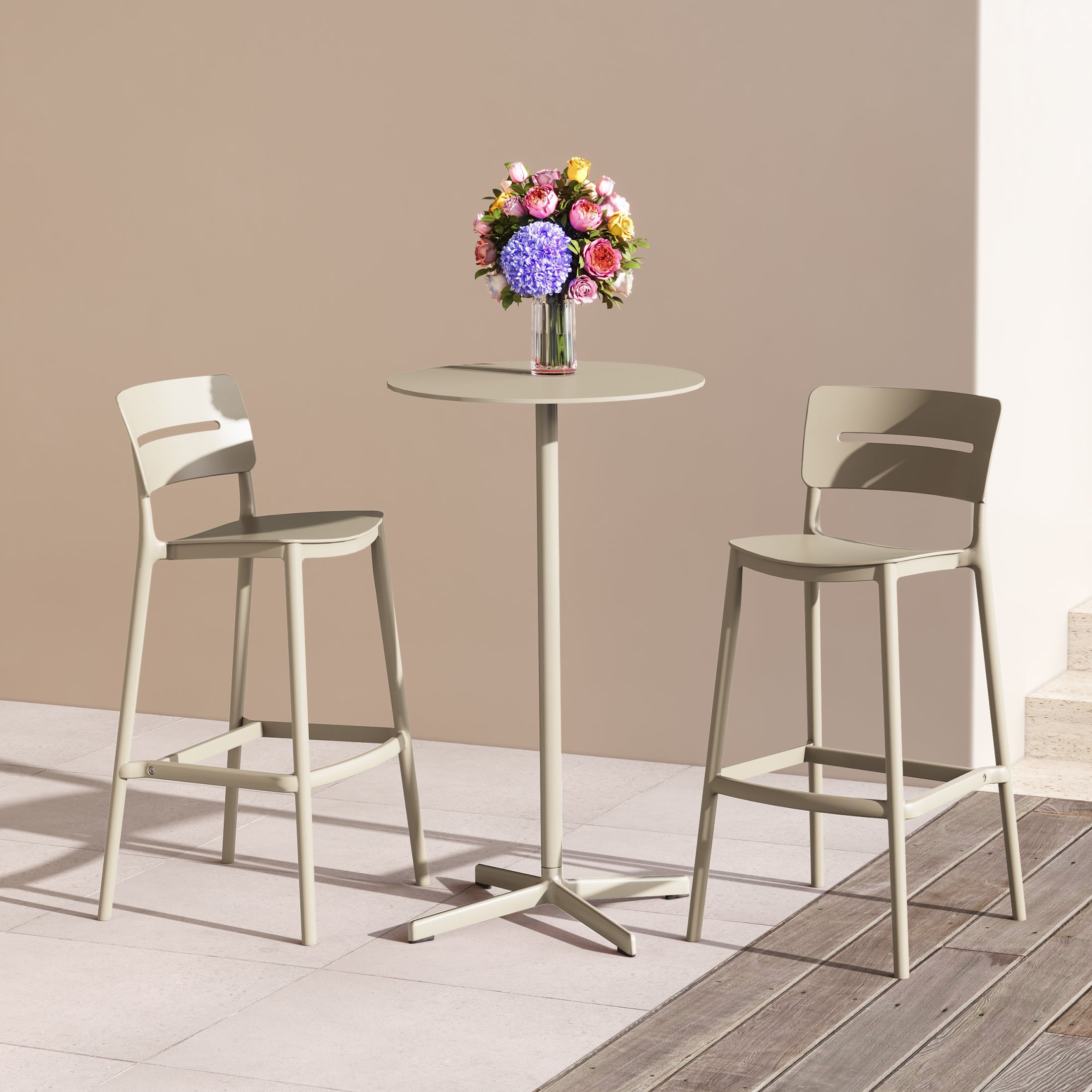 Sunshine Stackable Polypropylene Resin Plastic Outdoor Patio Bar Stools (Set of 2)
