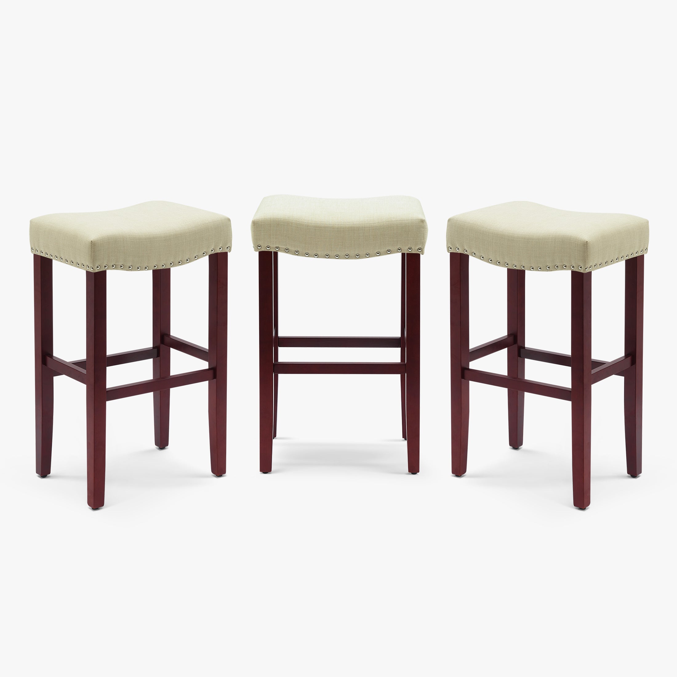 Bulmon 29" Upholstered Saddle Seat Cherry Bar Stools (Set of 3)