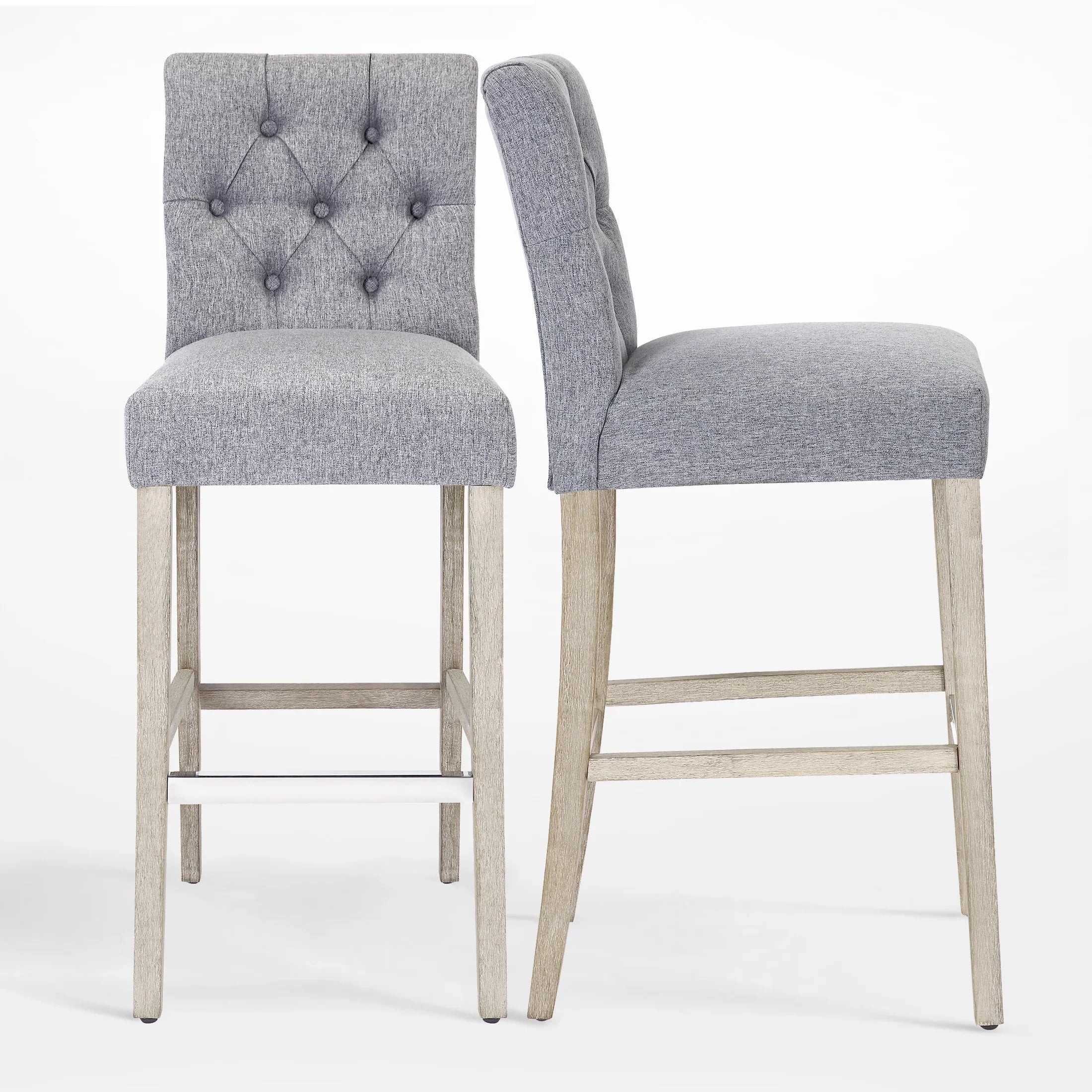 Bellmount 29" Linen Fabric Tufted Counter Stool (Set of 2),Antique Gray