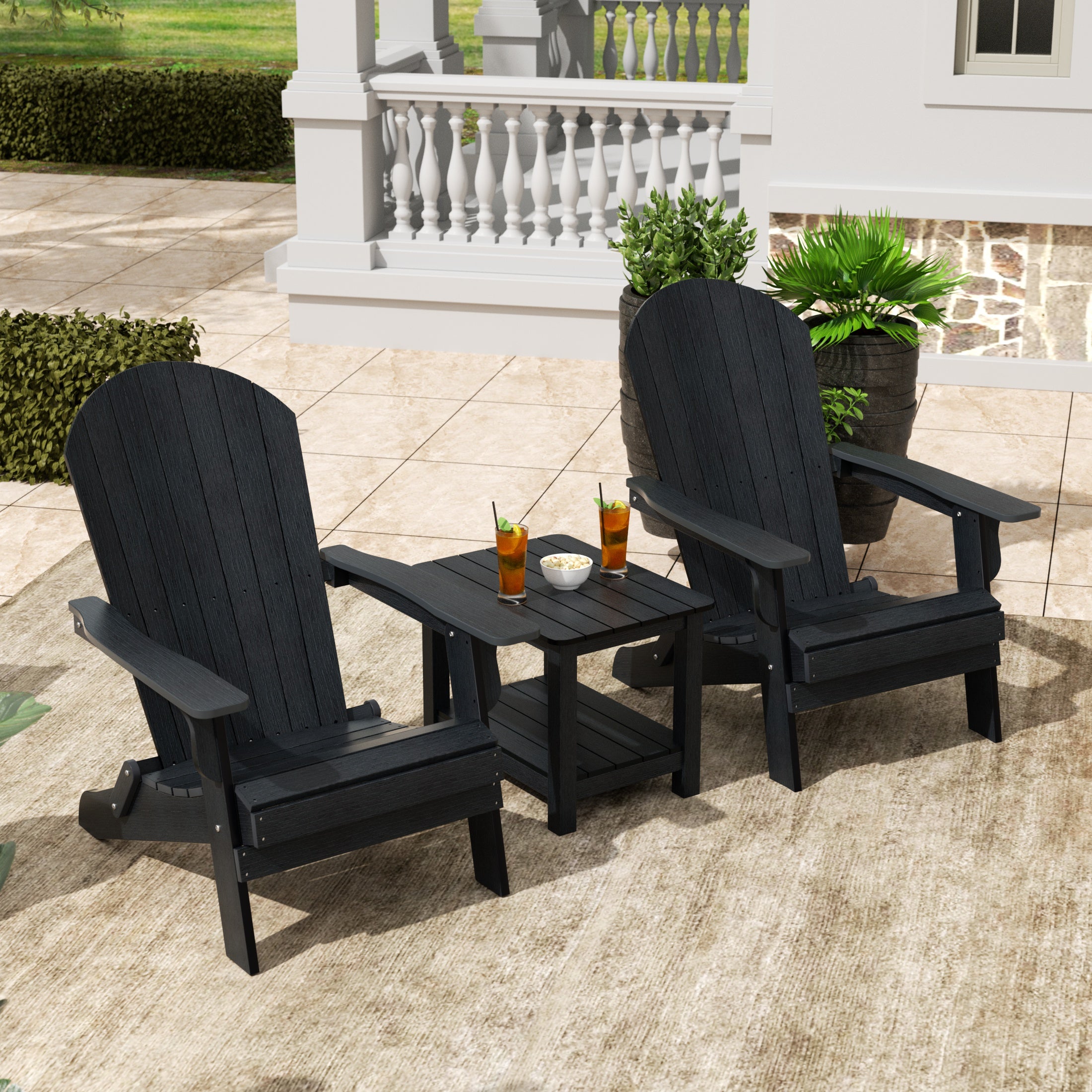 Florence 3PC HIPS Outdoor Adirondack Seashell Chair Set With Side Table