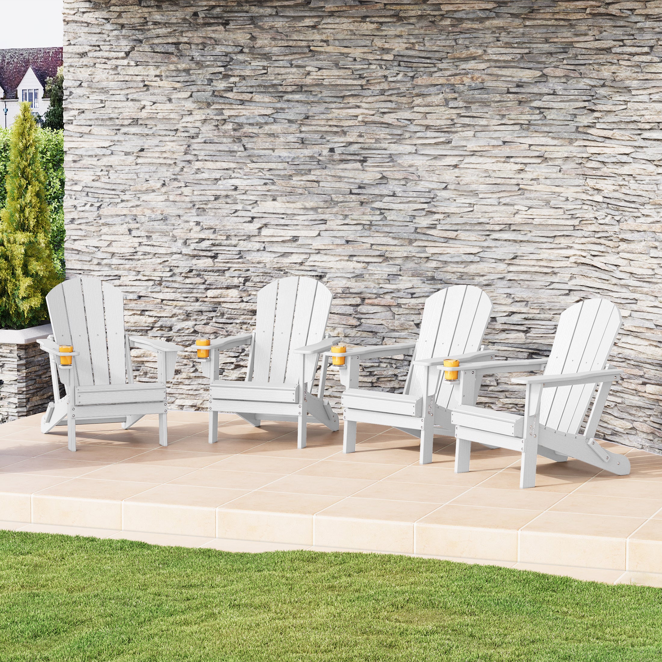 Rockport Outdoor Patio HDPE Resin Folding Adirondack Chairs With Cup Holder and Phone Holder (Set of Four)