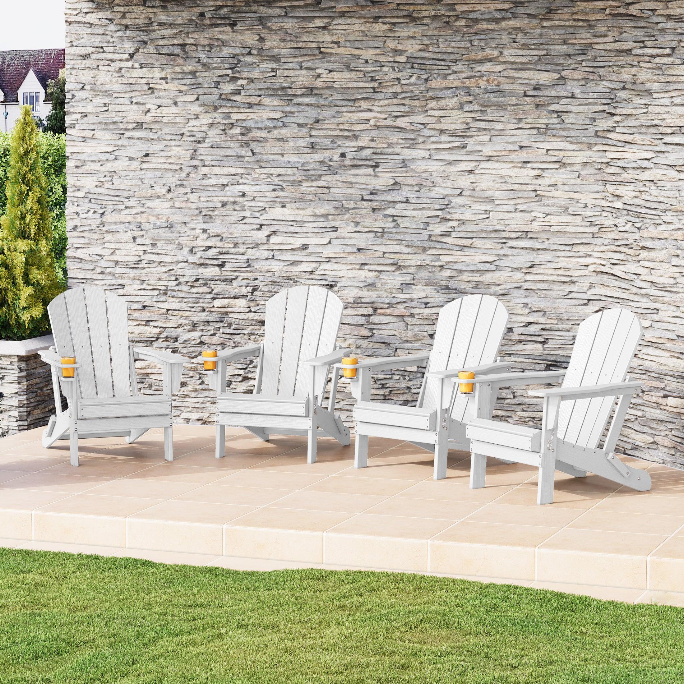Rockport Outdoor Patio HDPE Resin Folding Adirondack Chairs With Cup Holder and Phone Holder (Set of Four)