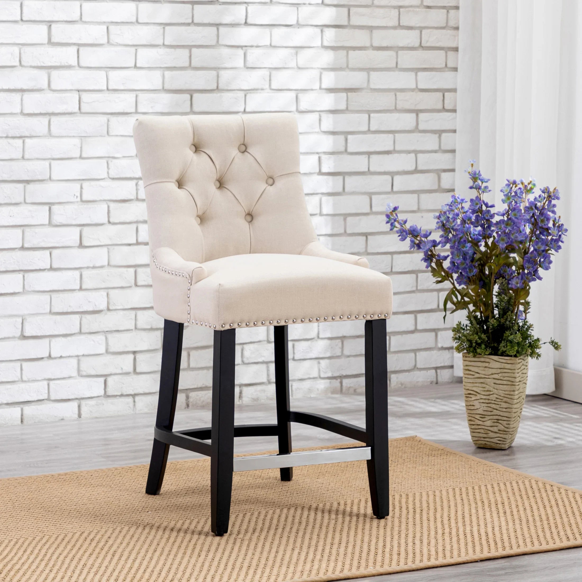 Bellmount 24" Upholstered Wood Counter Stool with Tufted Back