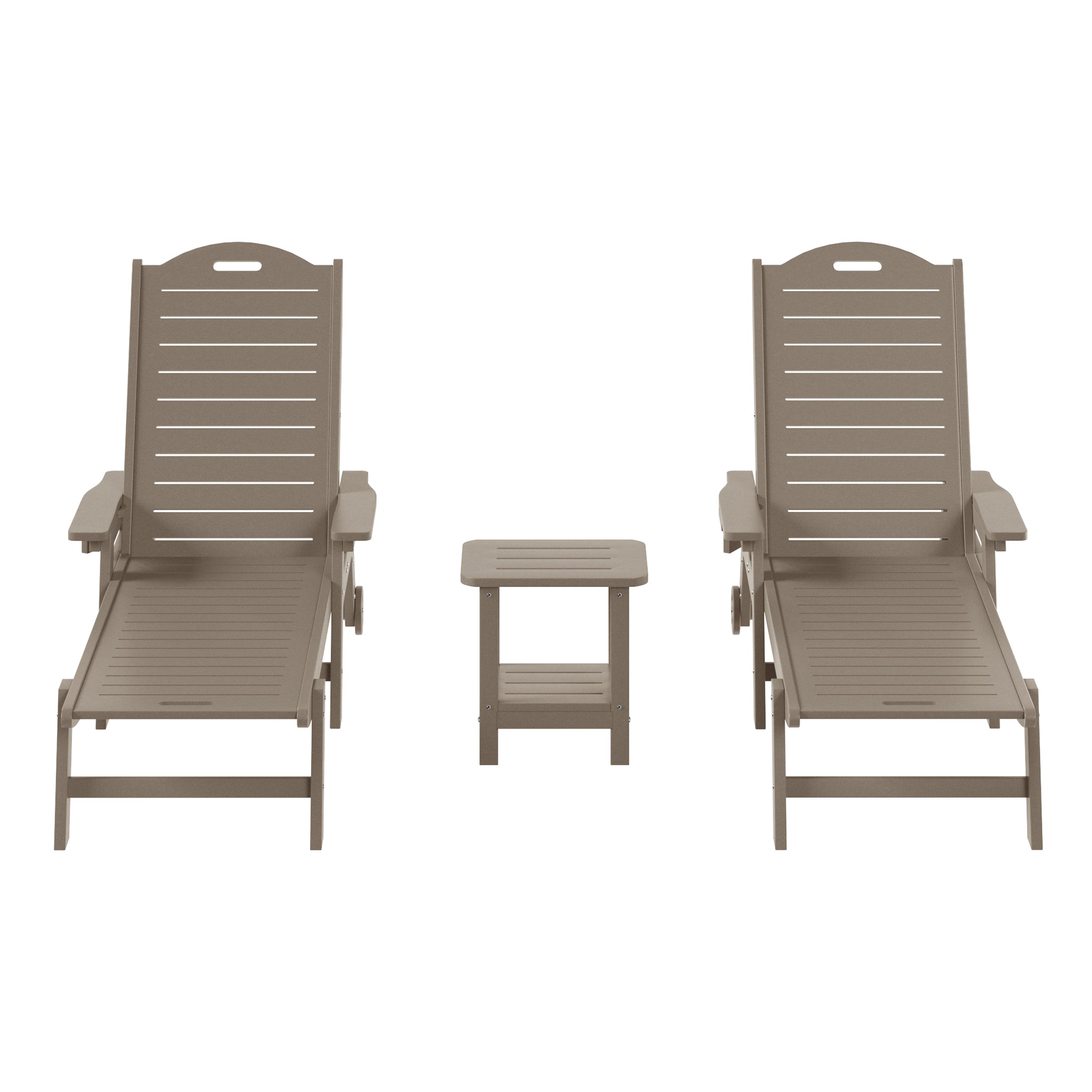 Lago 3-Piece Outdoor Patio Chaise Lounge Chair with Wheels & Cup Holder with Patio Side Table