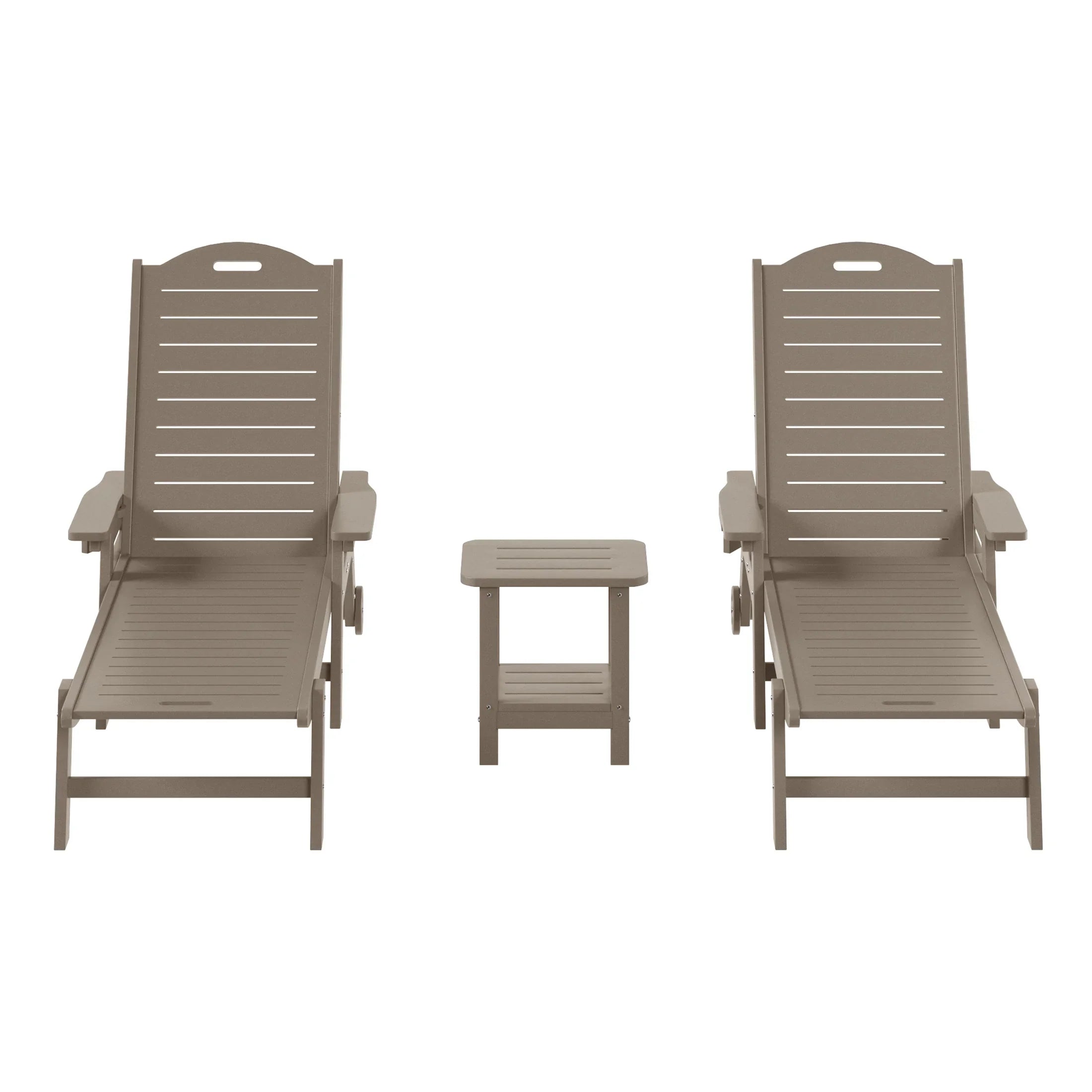 Lago 3-Piece Outdoor Patio Chaise Lounge Chair with Wheels & Cup Holder with Patio Side Table