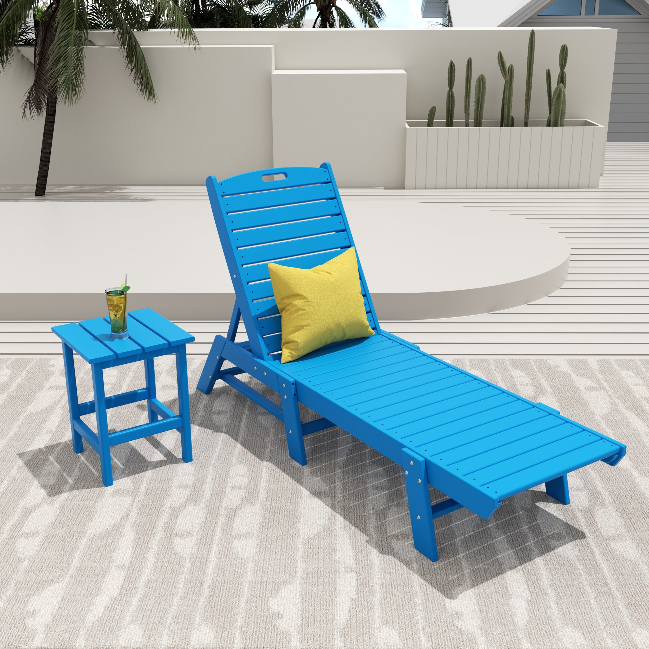 Paradise 2-Piece Poly Outdoor Patio Chaise Lounge Chair with Side Table Set