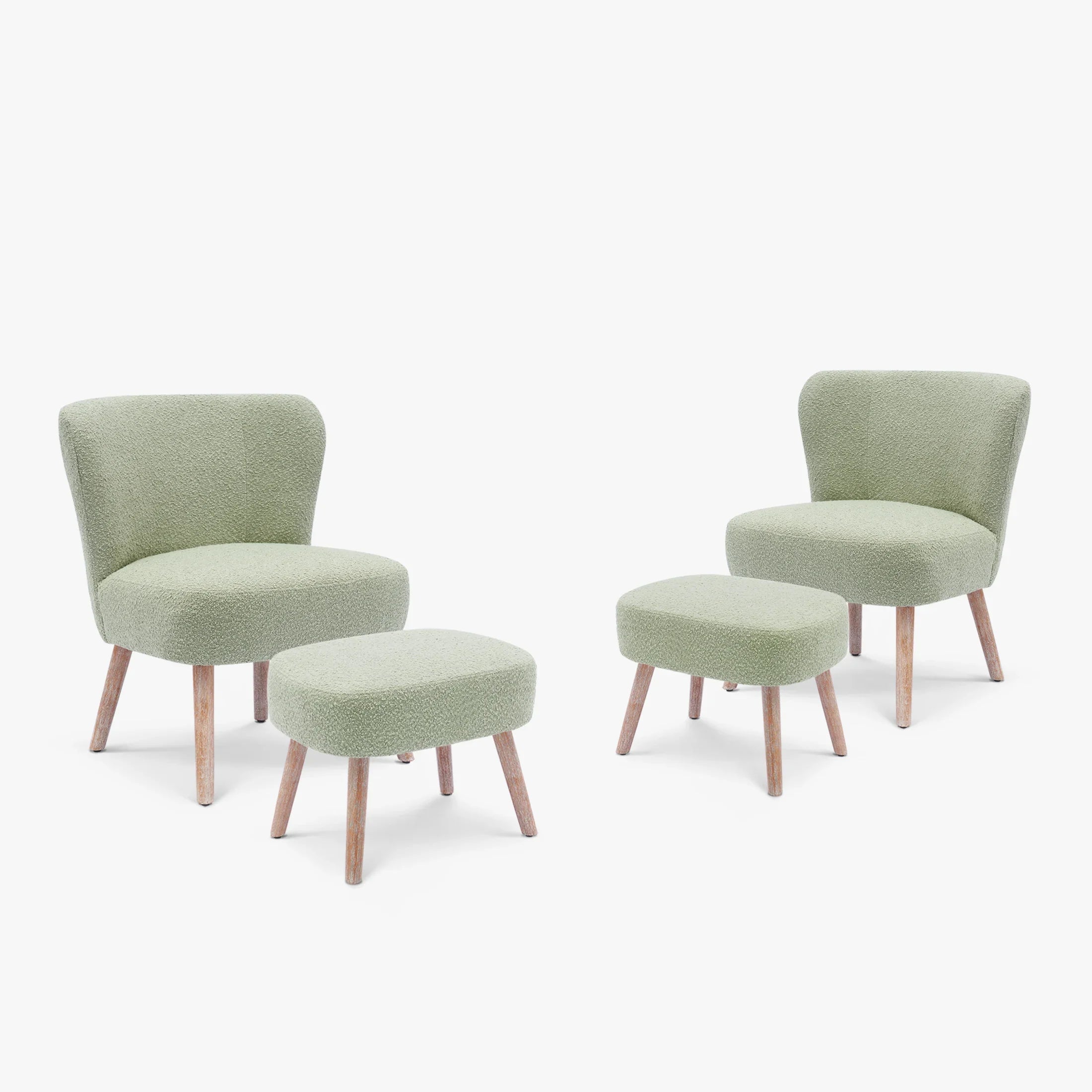 Amélie 4-Piece Set Mid-Century Boucle Accent Chairs with Ottoman Foot Stools