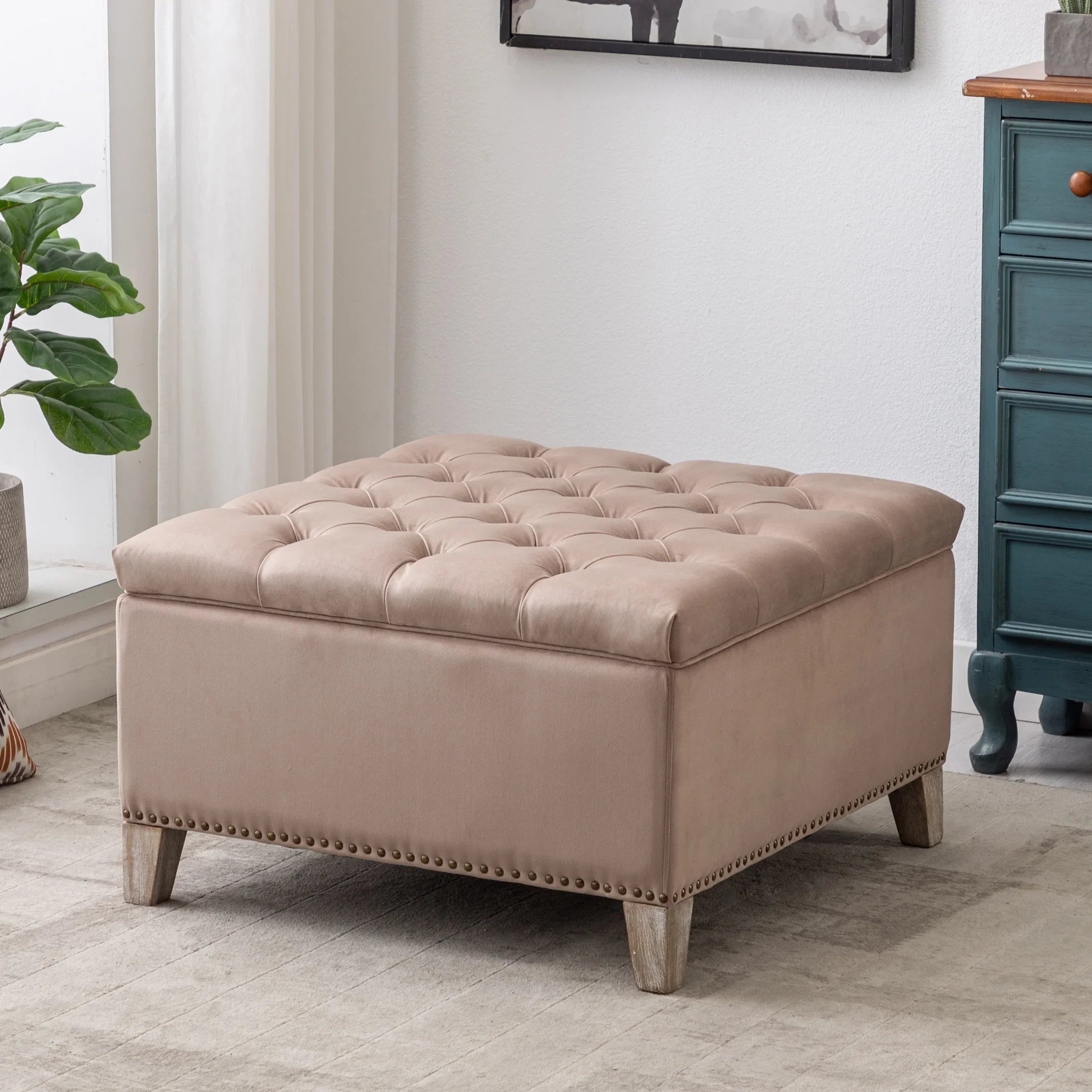 Hank Square Velvet Tufted Storage Ottoman
