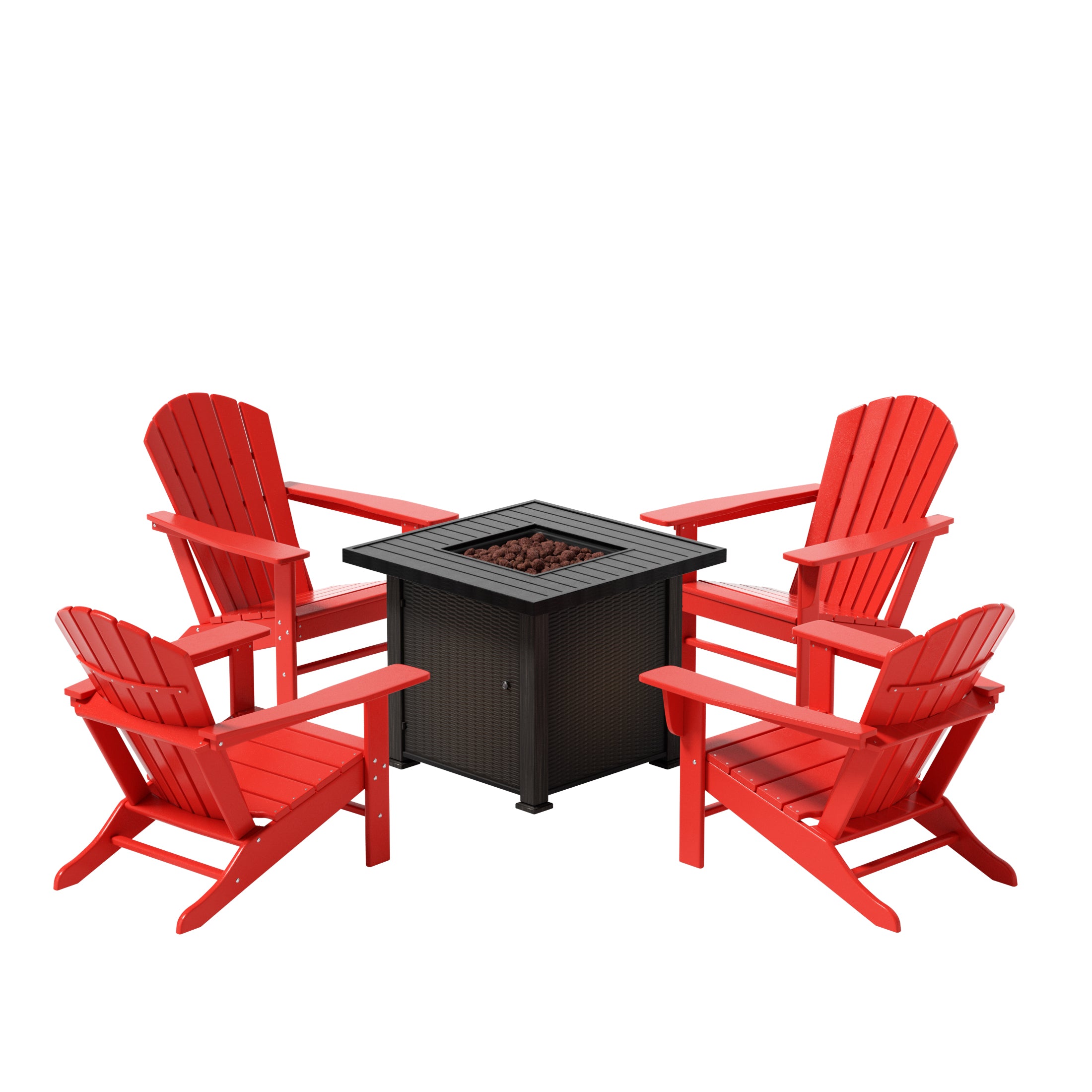 Portside Dylan Outdoor Patio Adirondack Chair With Square Fire Pit Table Sets