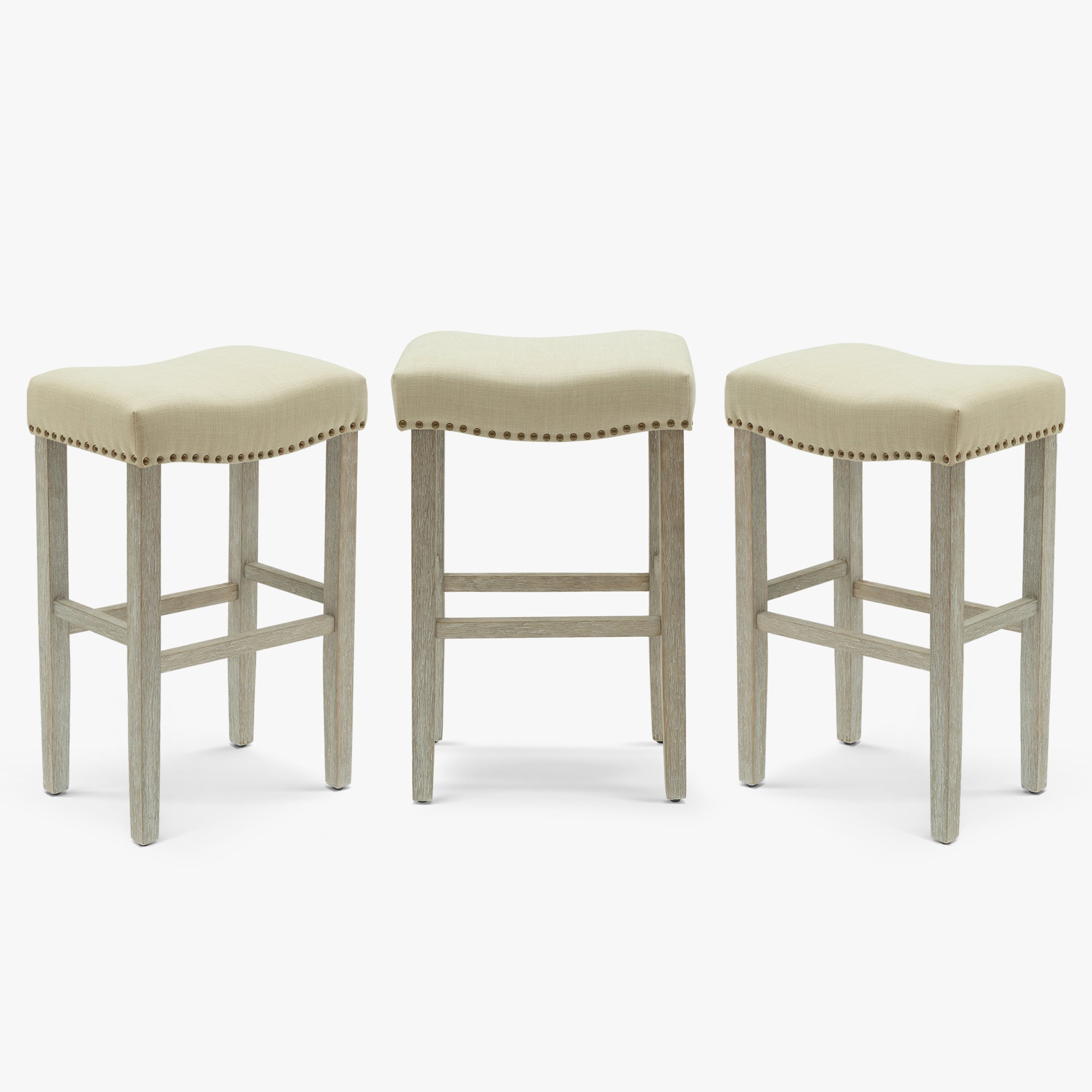 Bulmon 29" Upholstered Saddle Seat Antique Gray Counter Stool (Set of 3)