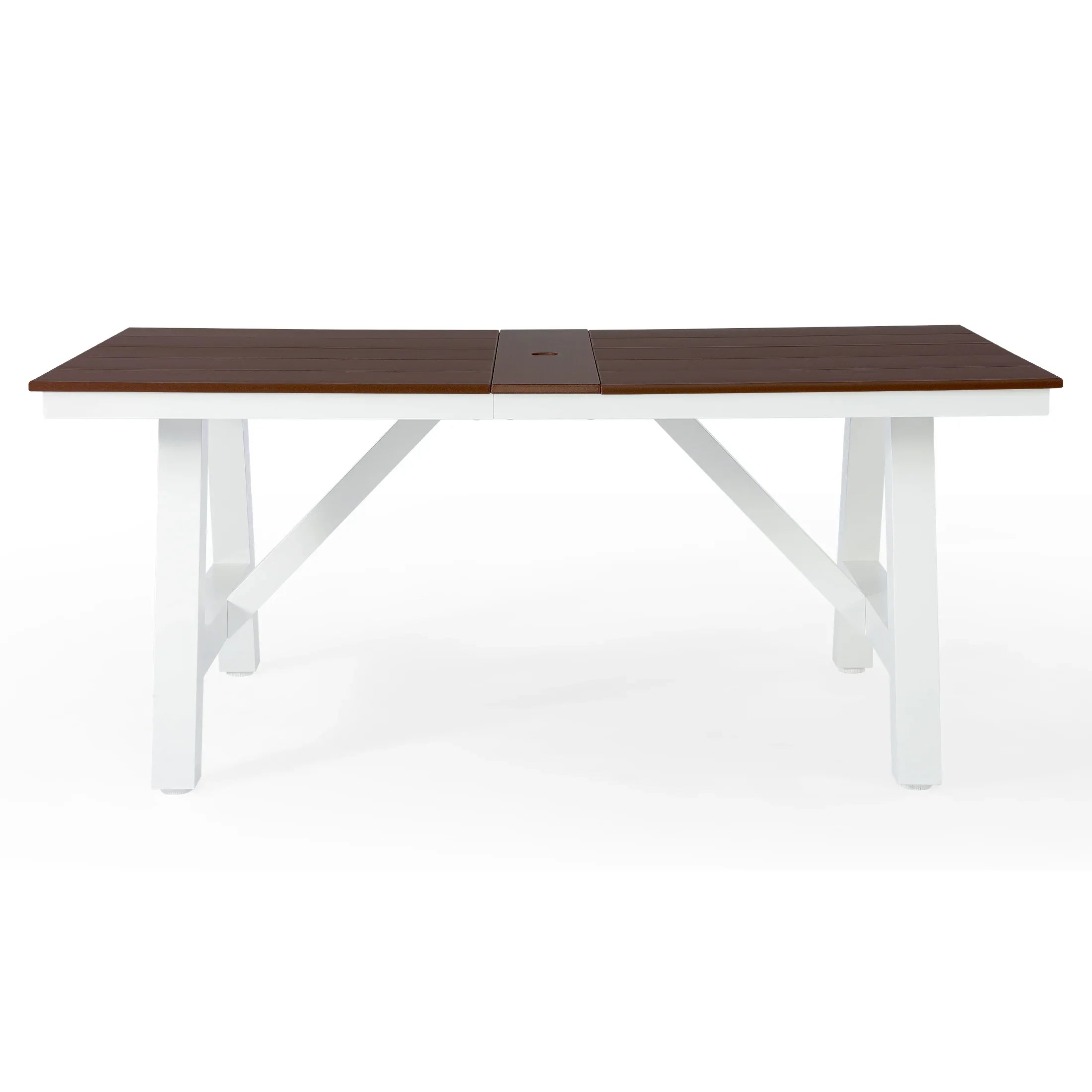 Stinson 72" HDPE Rectangle Outdoor Patio Dining Table With Umbrella Hole and Metal Frame