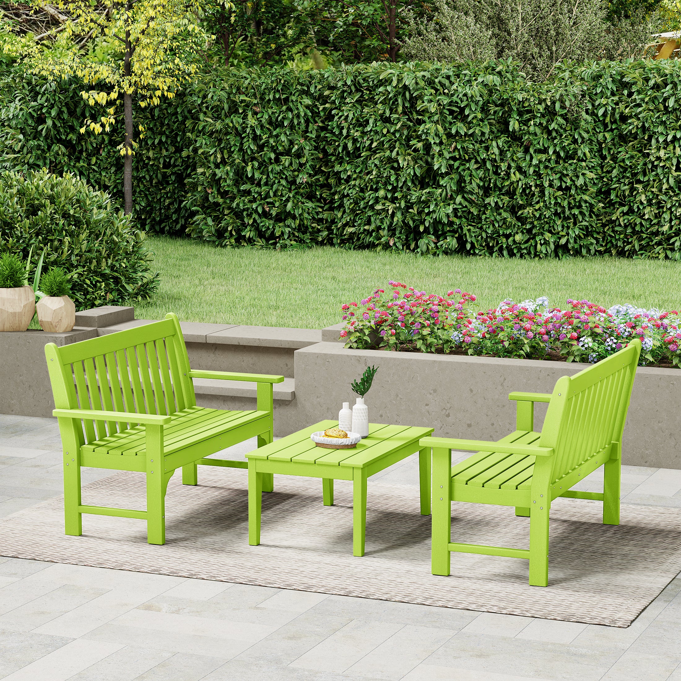 Paradise 3-Piece HDPE Outdoor Patio Furniture Couch and Coffee Table Set