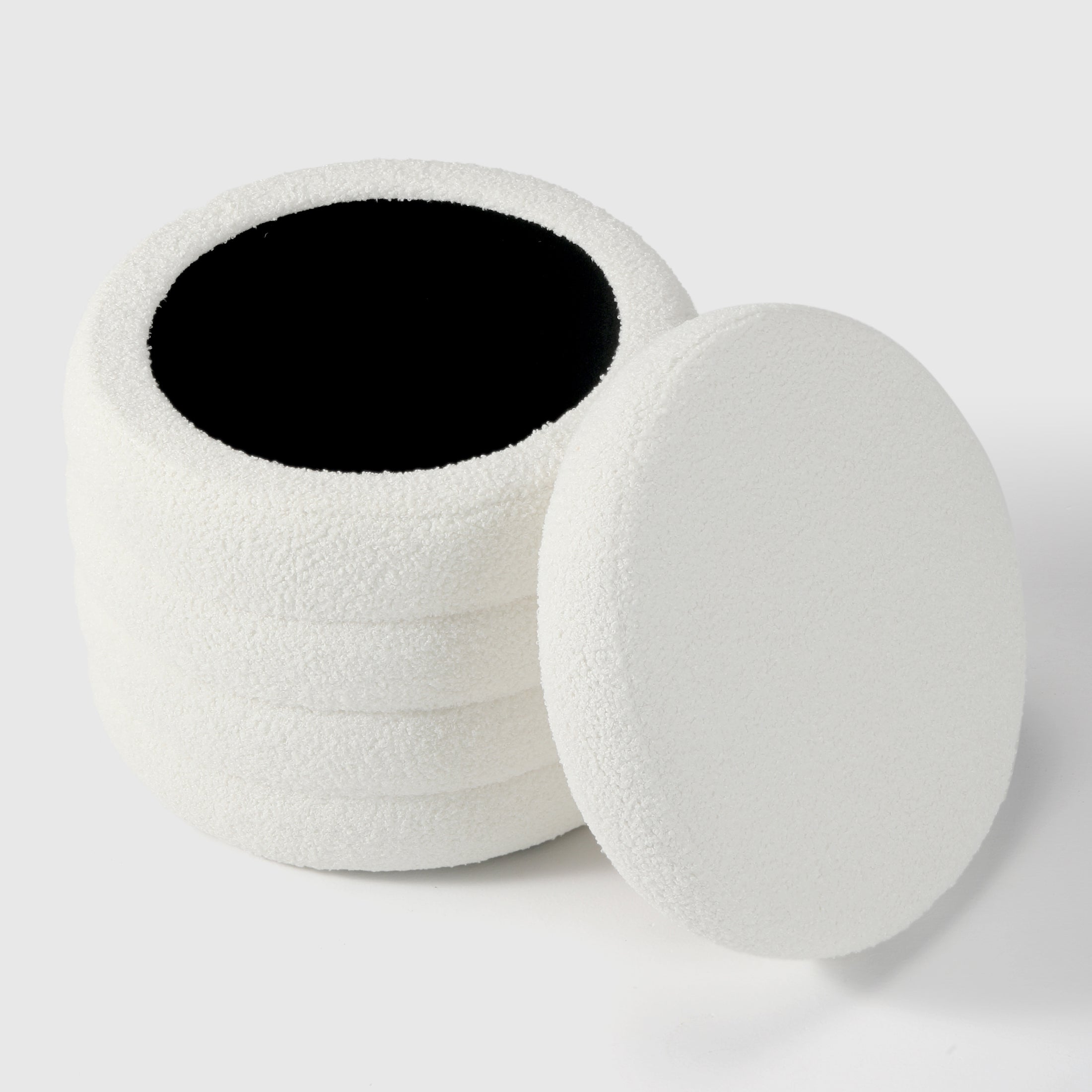 Celine Mid-Century Modern Faux Sherpa Round Storage Ottoman