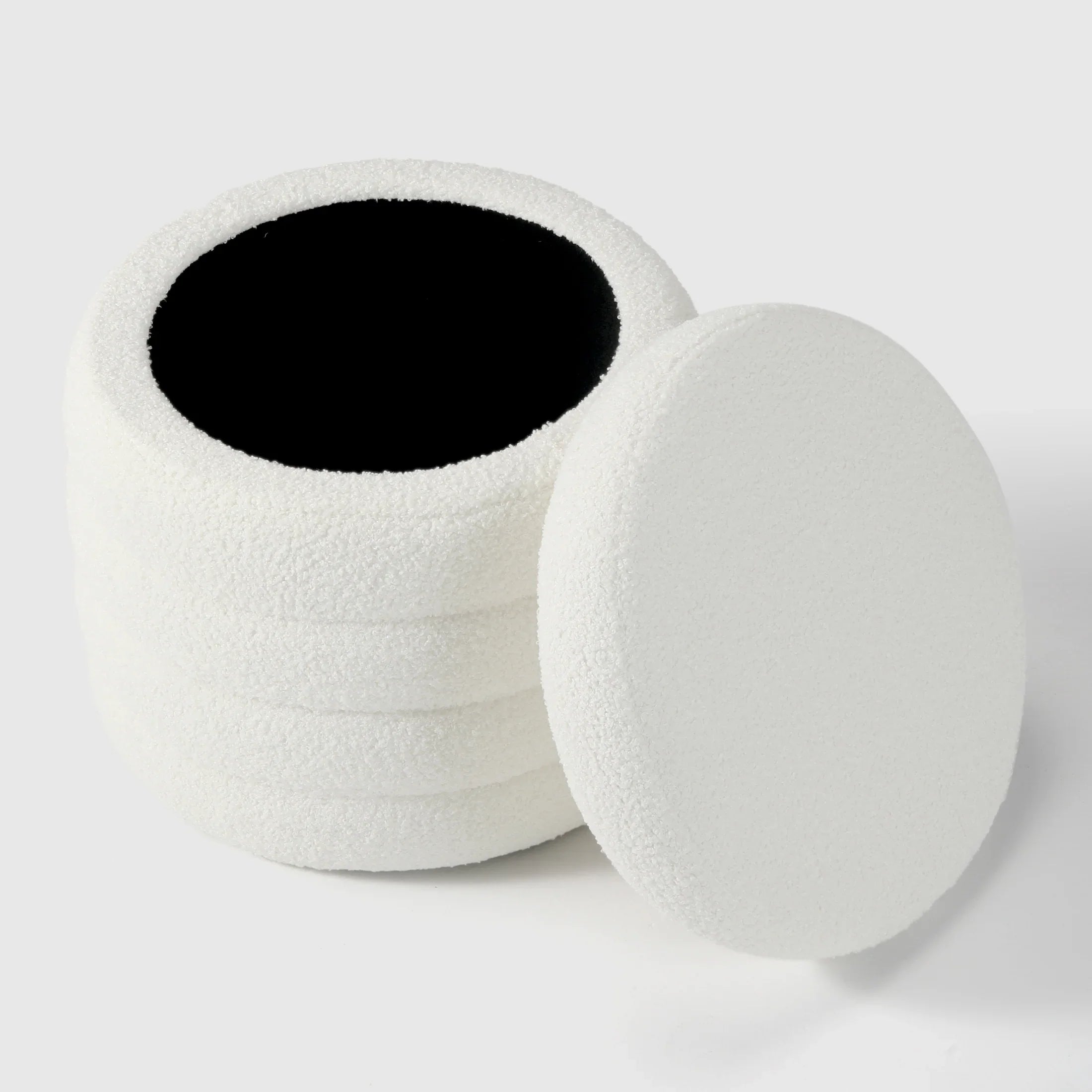 Celine Mid-Century Modern Faux Sherpa Round Storage Ottoman