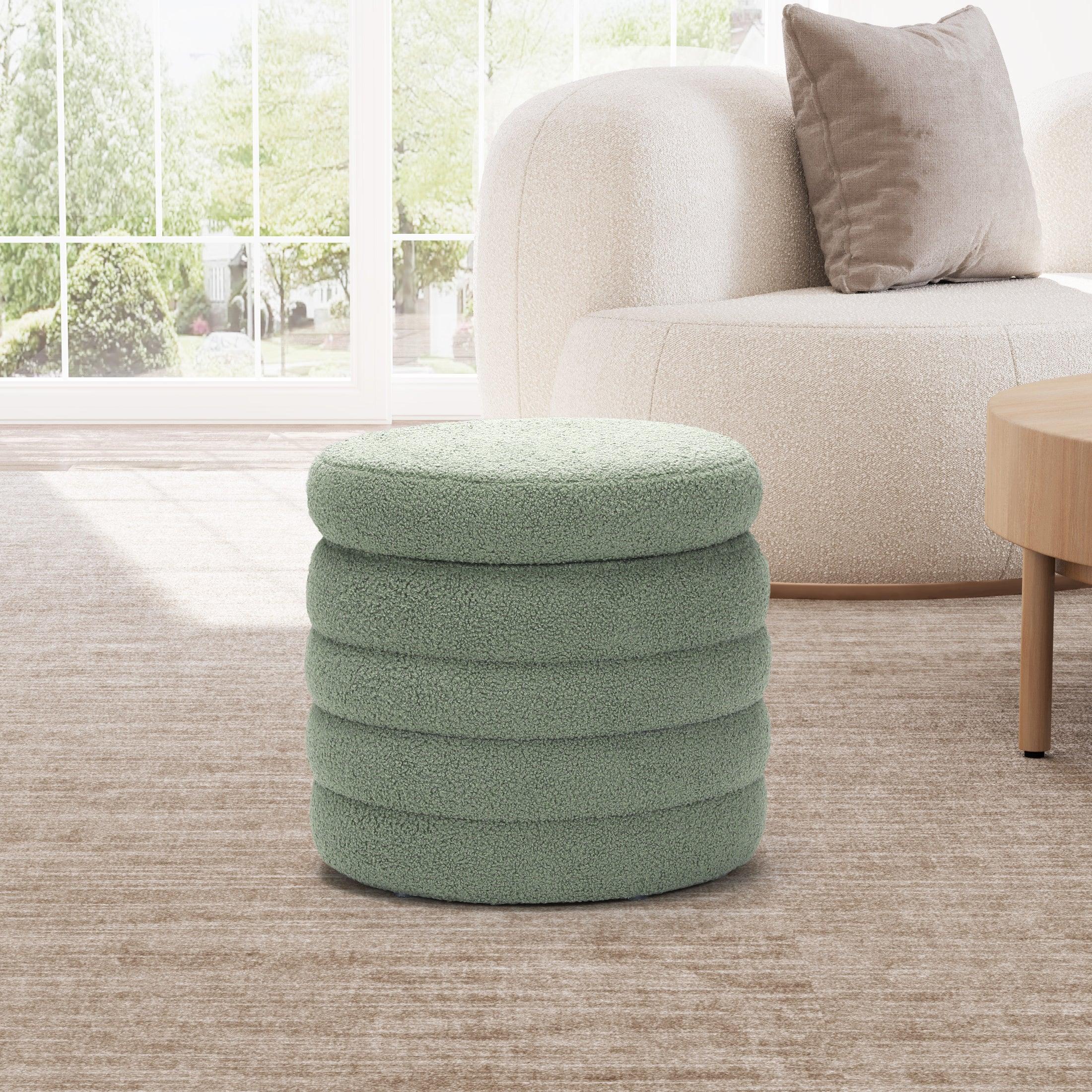 Celine Mid-Century Modern Faux Sherpa Round Storage Ottoman