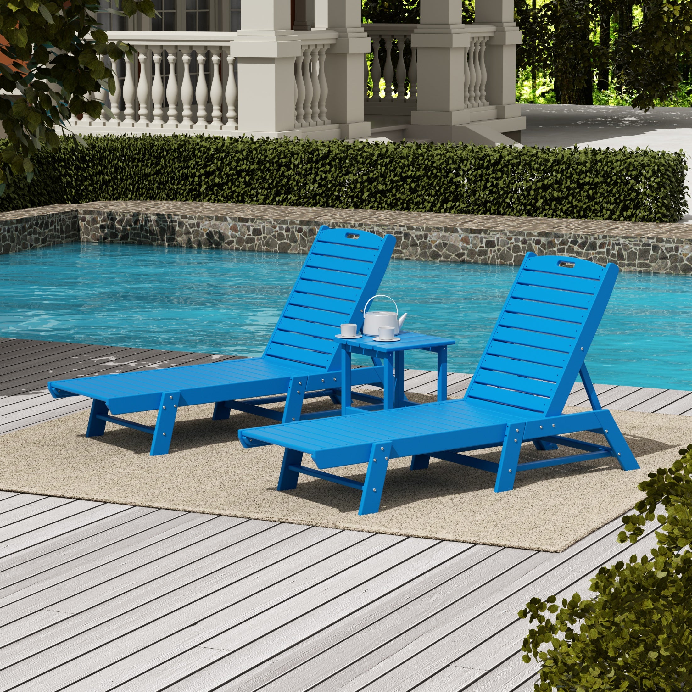 Paradise Poly Reclining Outdoor Patio Chaise Lounge Chair with Side Table Set