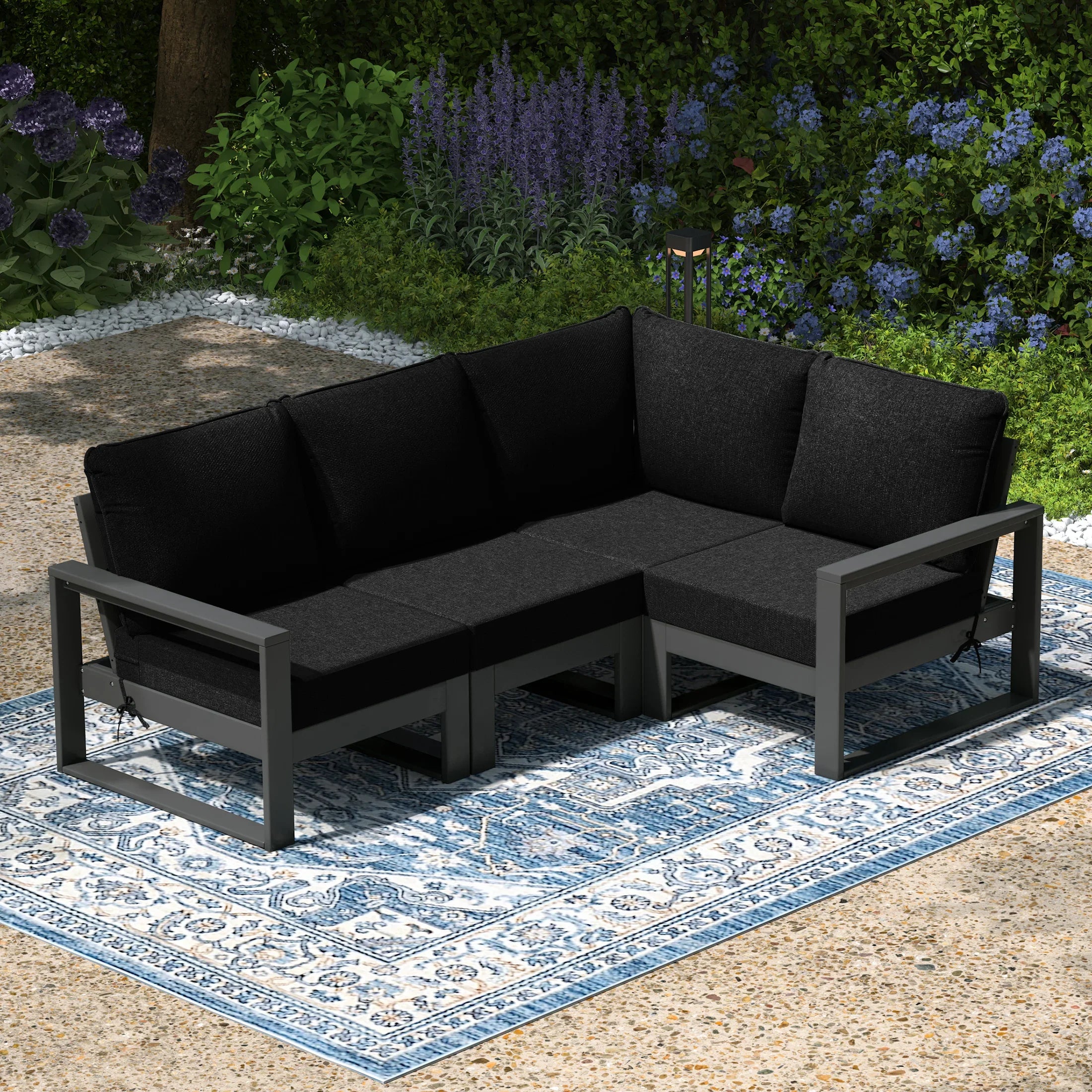 Rockaway Outdoor 4-Piece HDPE L-Shaped Modular Patio Sofa Furniture Set