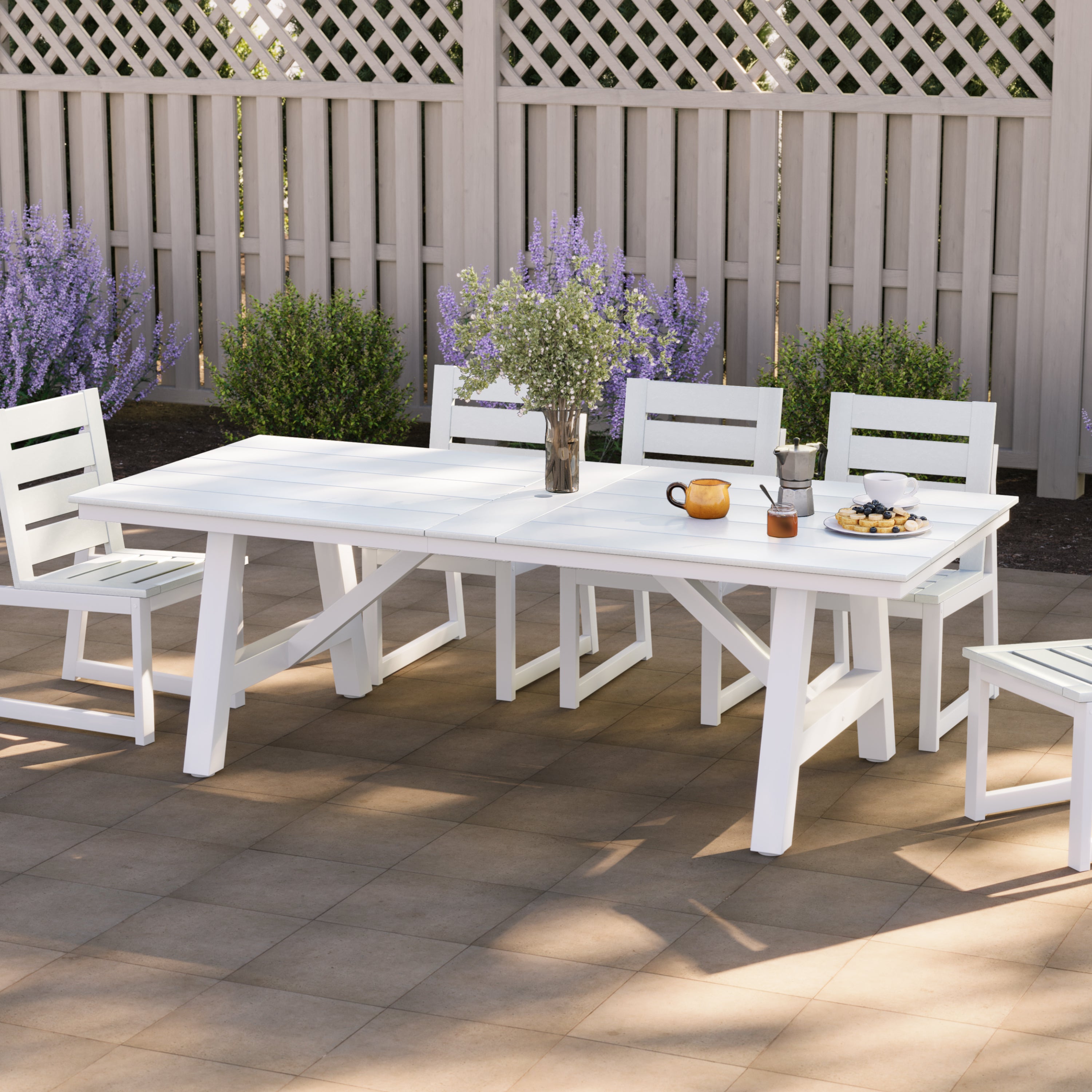 Stinson 90" HDPE Rectangle Outdoor Patio Dining Table With Umbrella Hole and Metal Frame