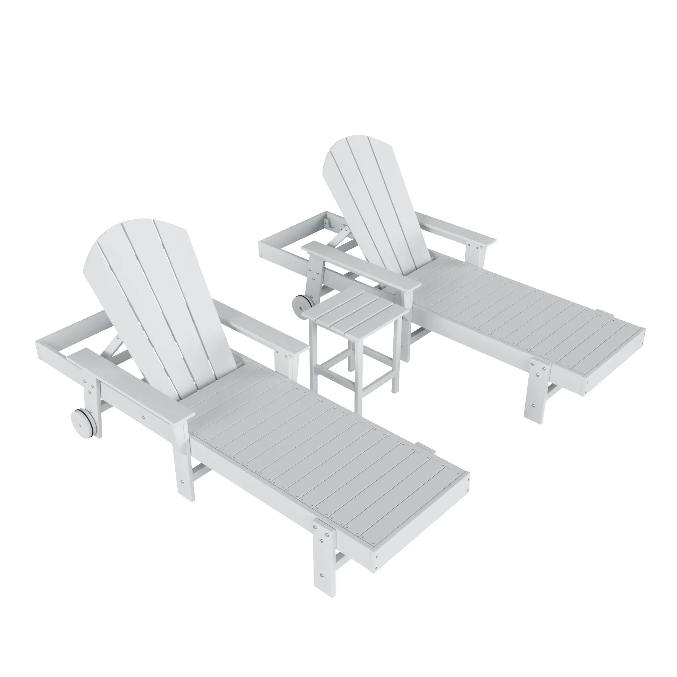 Paradise 3 Piece Adirondack Reclining Chaise Lounge With Arms & Wheels
