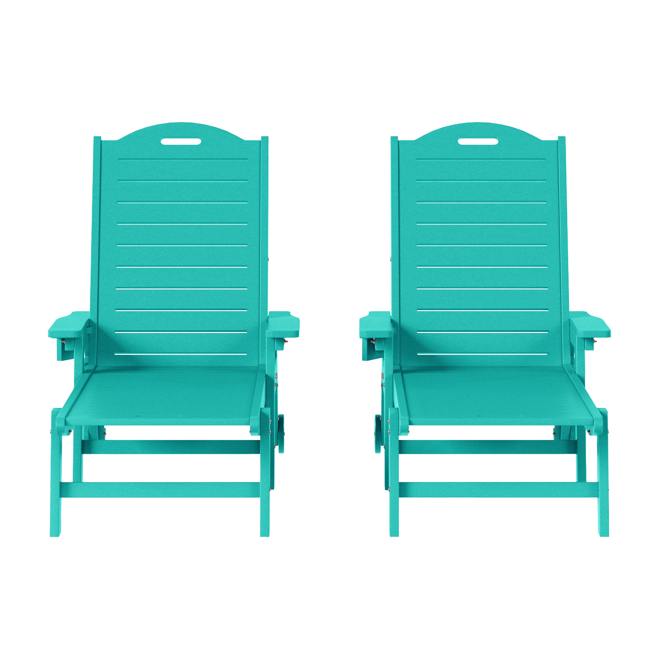 Lago Outdoor HDPE Patio Chaise Lounges With Wheels & Cup Holder (Set of 2)