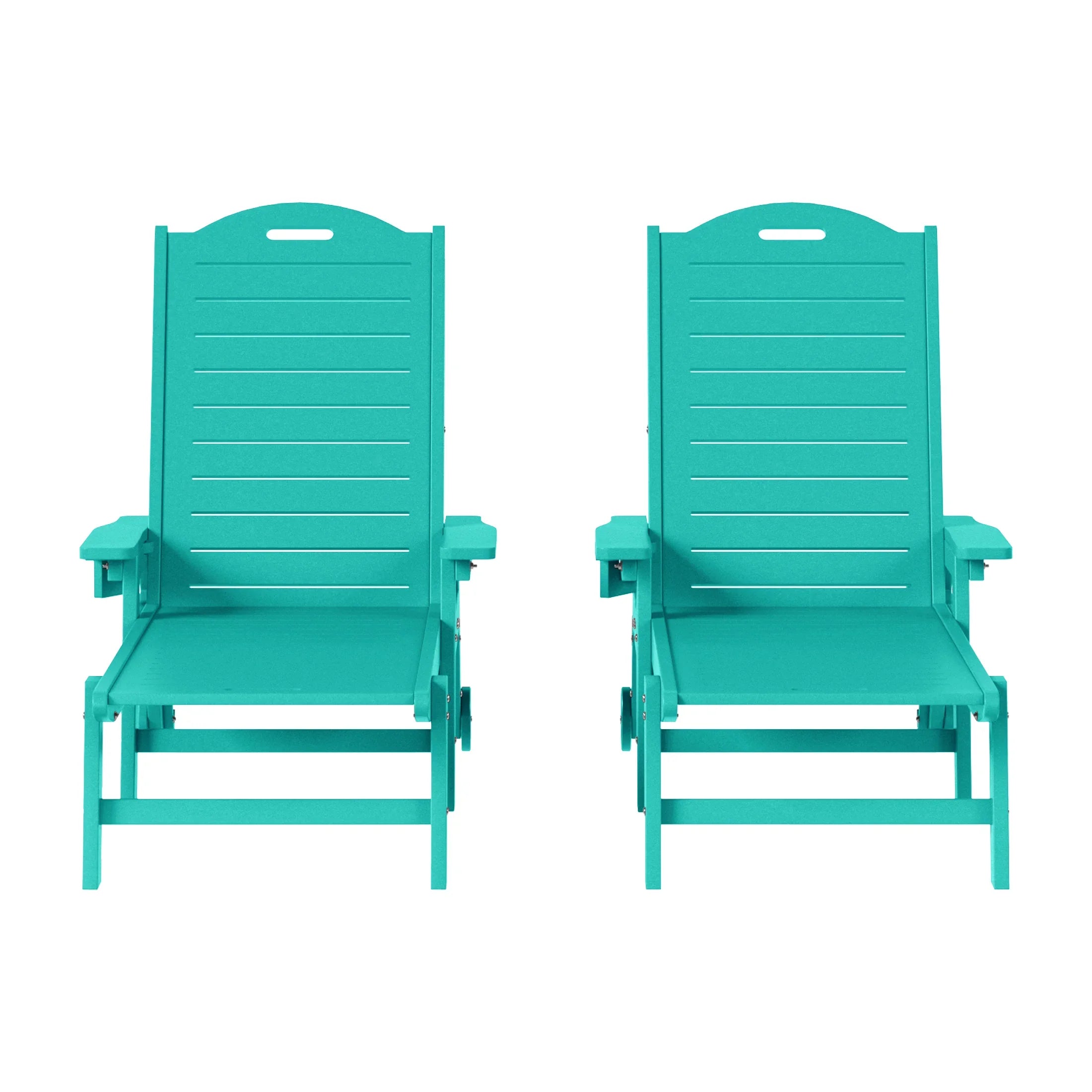 Lago Outdoor HDPE Patio Chaise Lounges With Wheels & Cup Holder (Set of 2)