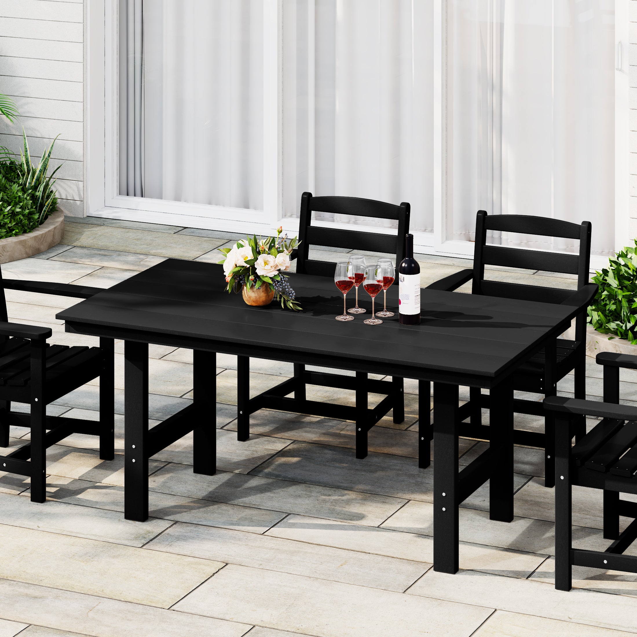 Palms Outdoor Modern HDPE 66" Wide Rectangle Patio Dining Table for 6