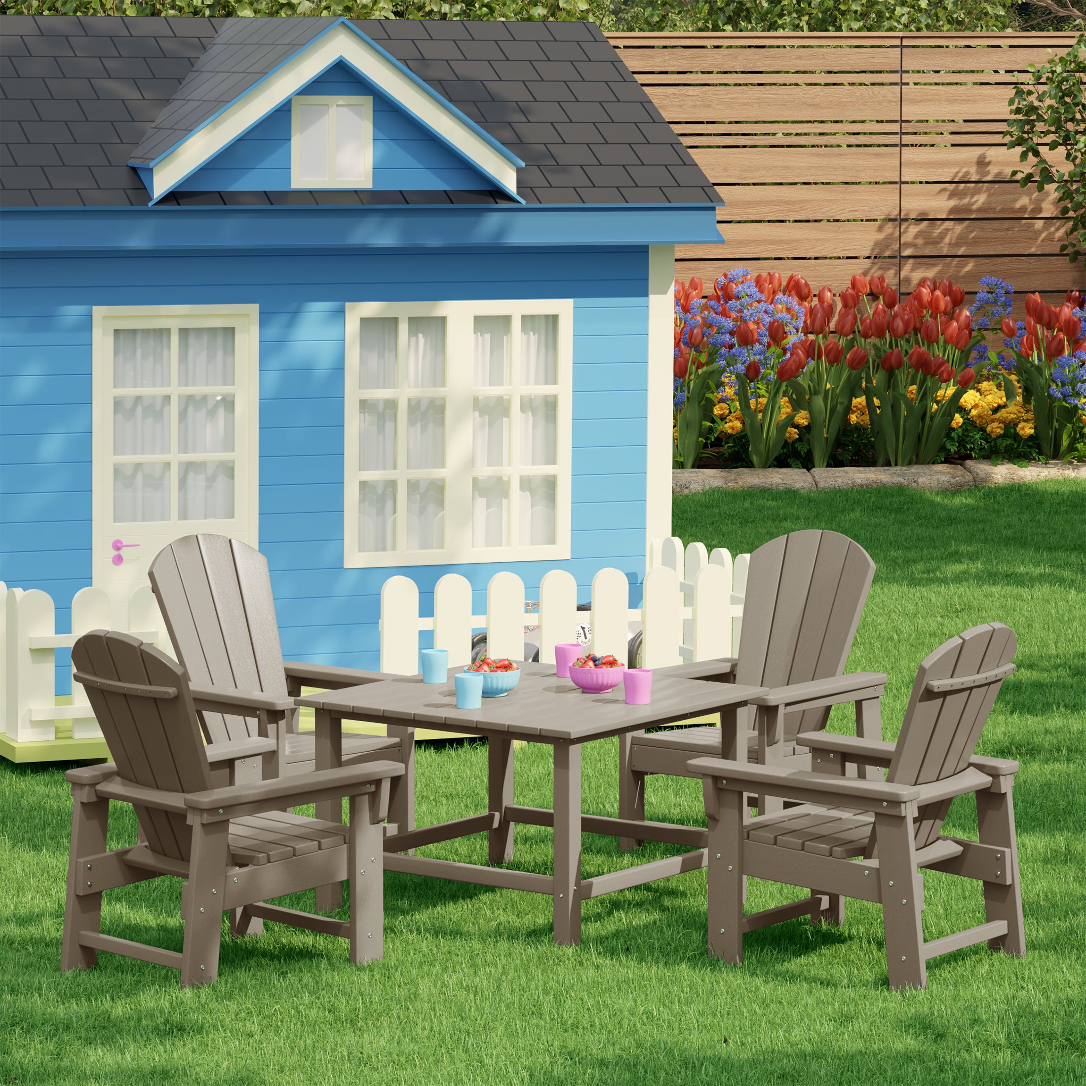 Paradise Kids 5-Piece HDPE Outdoor Square Patio Dining Table and Chairs Set